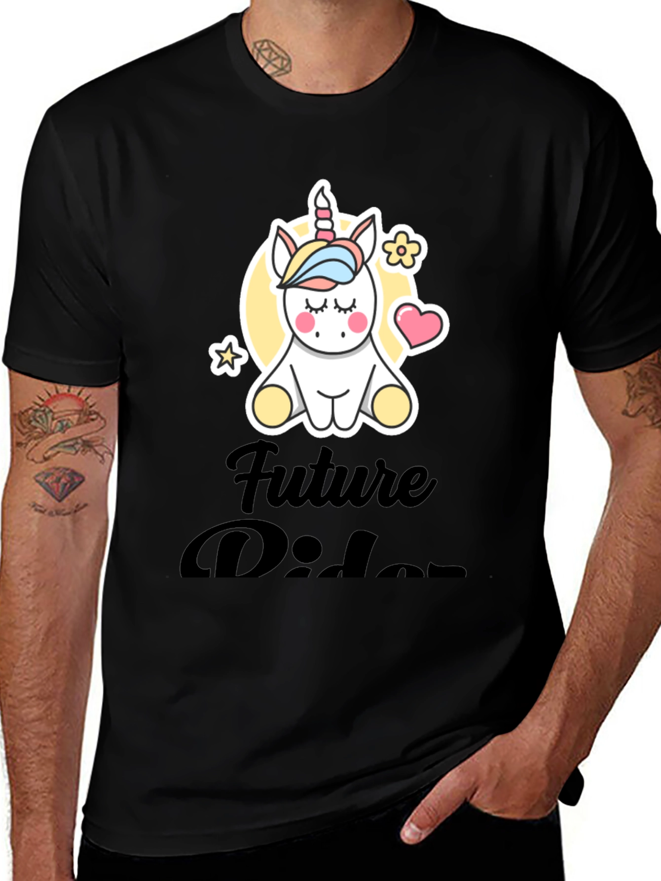 Cute Unicorn Future Rider Black T-Shirt