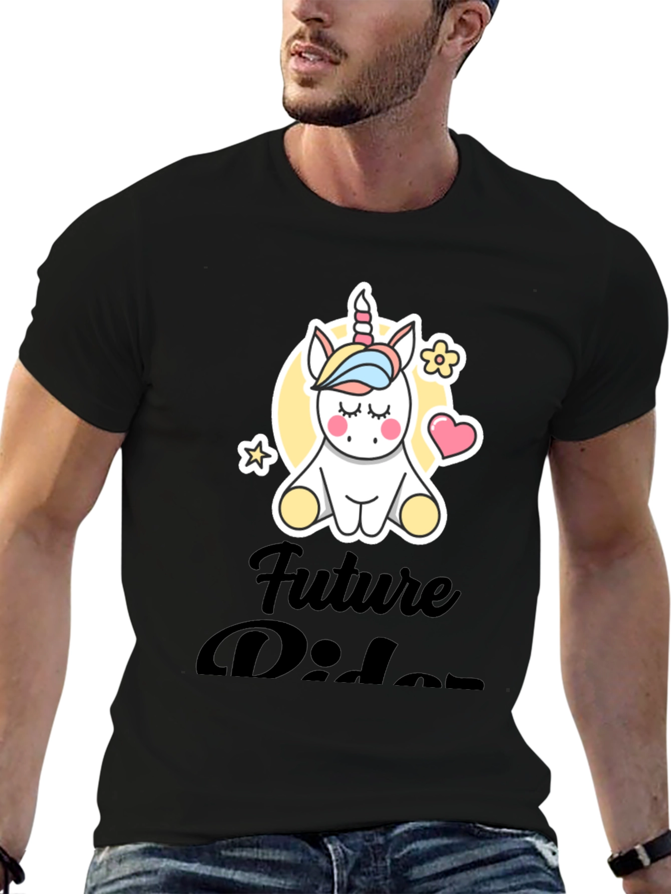 Cute Unicorn Future Rider Black T-Shirt