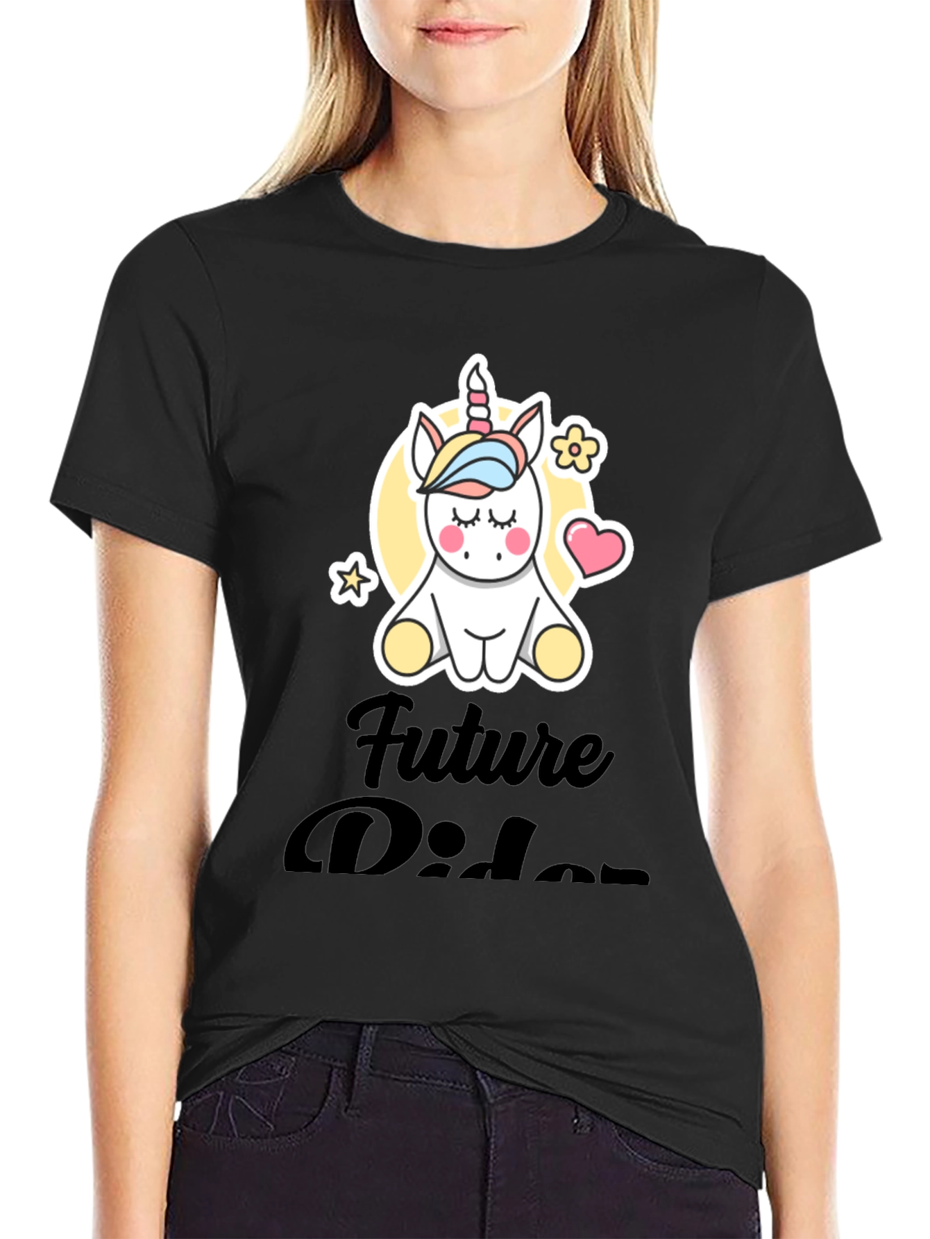 Cute Unicorn Future Rider Black T-Shirt