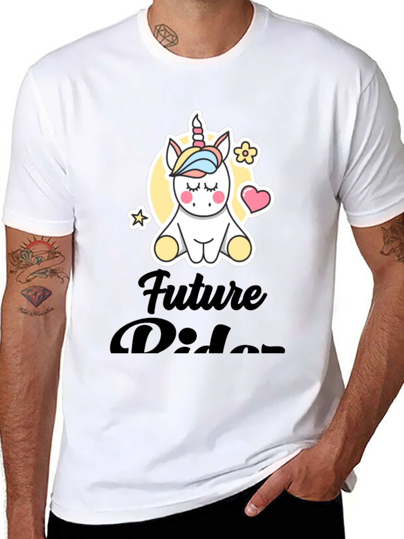Cute Unicorn Future Rider Black T-Shirt