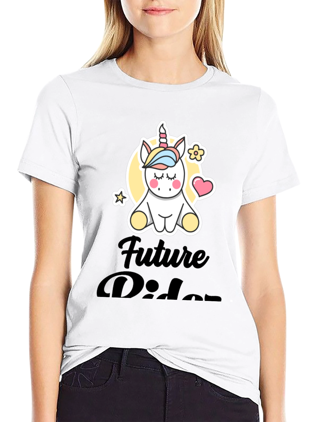 Cute Unicorn Future Rider Black T-Shirt