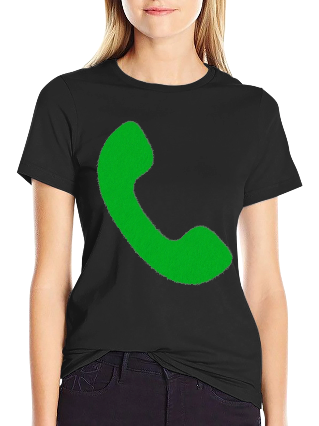 Retro Phone Graphic Tee - Black Cotton T-Shirt