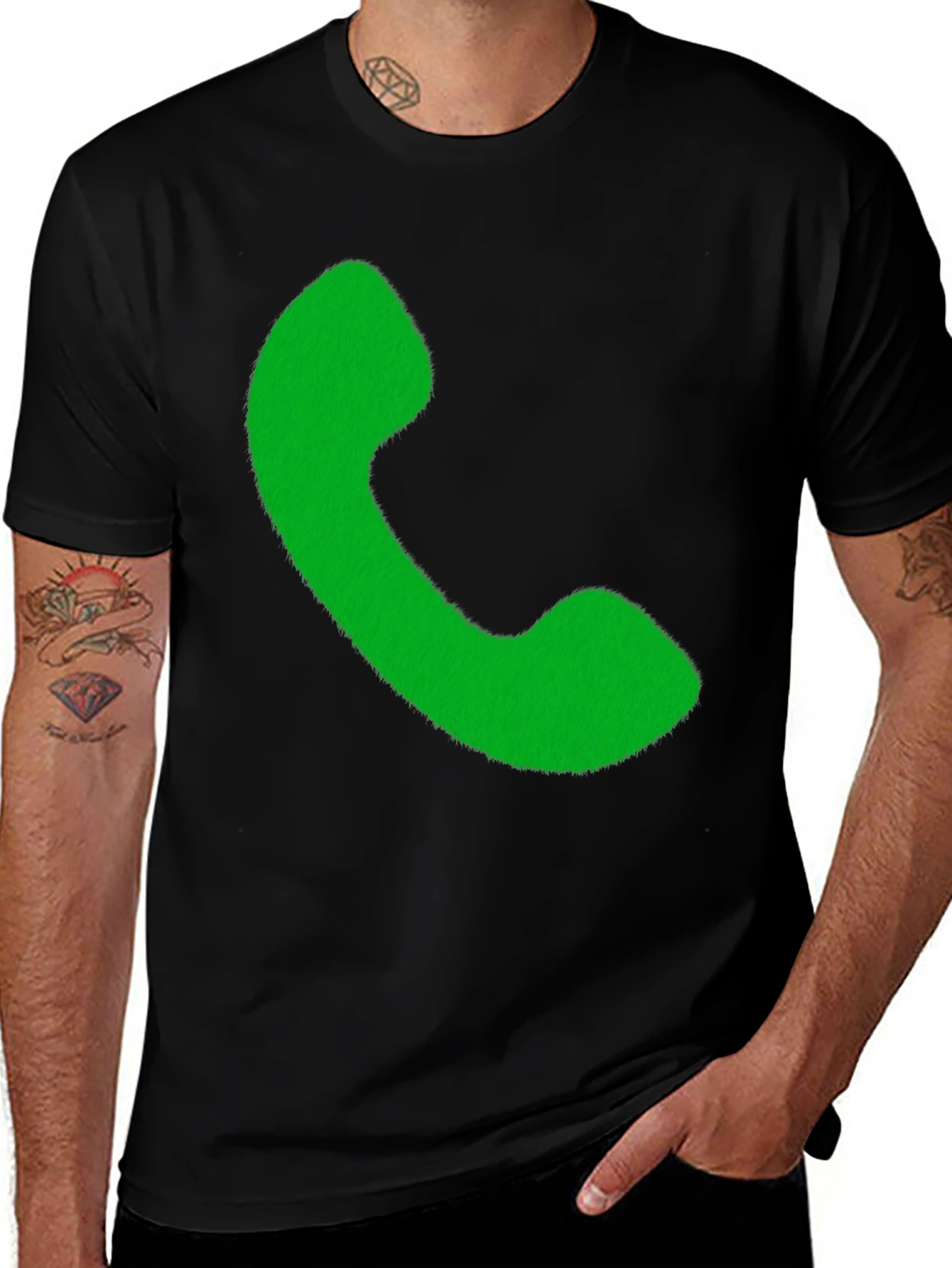 Retro Phone Graphic Tee - Black Cotton T-Shirt