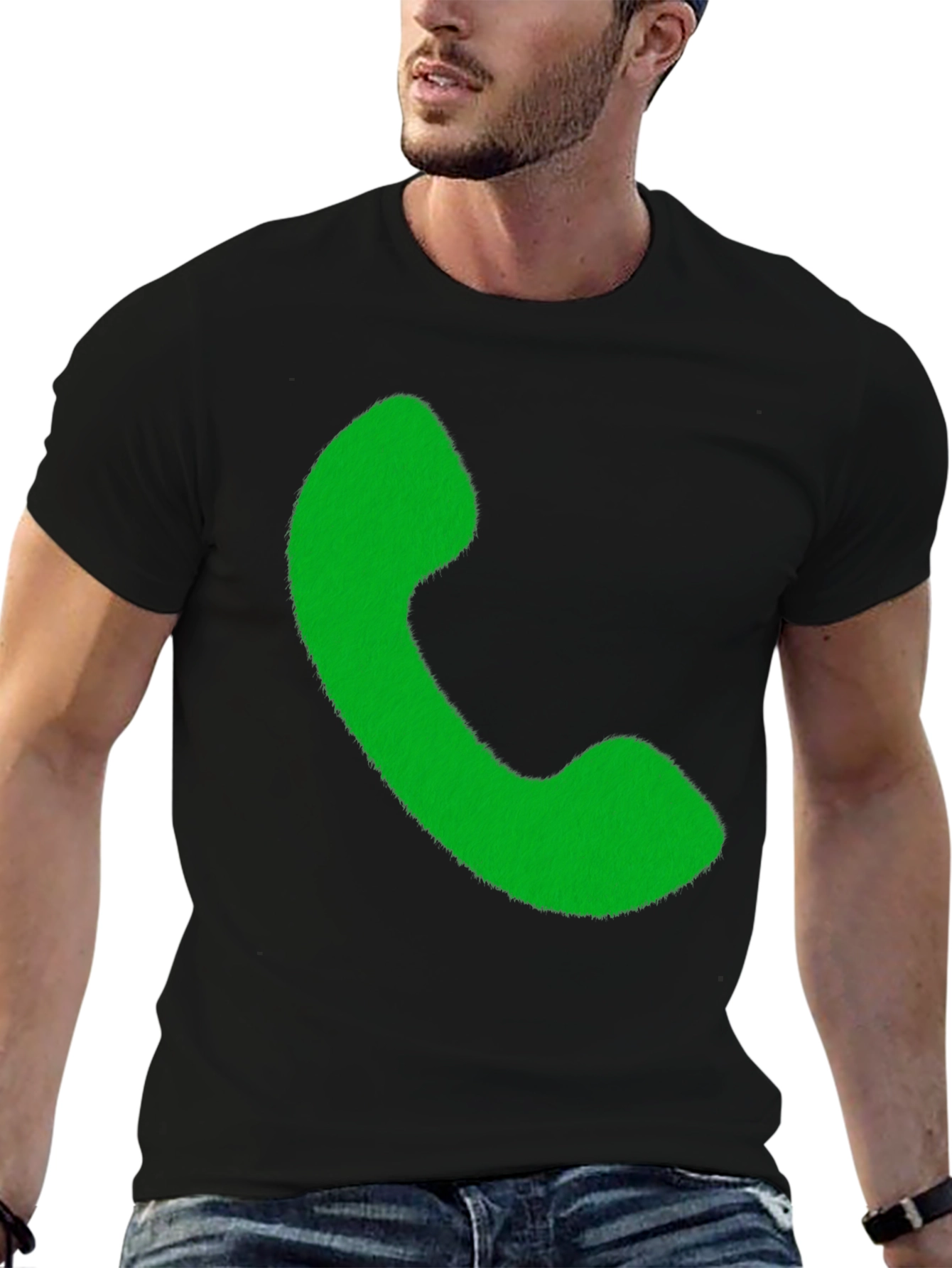 Retro Phone Graphic Tee - Black Cotton T-Shirt
