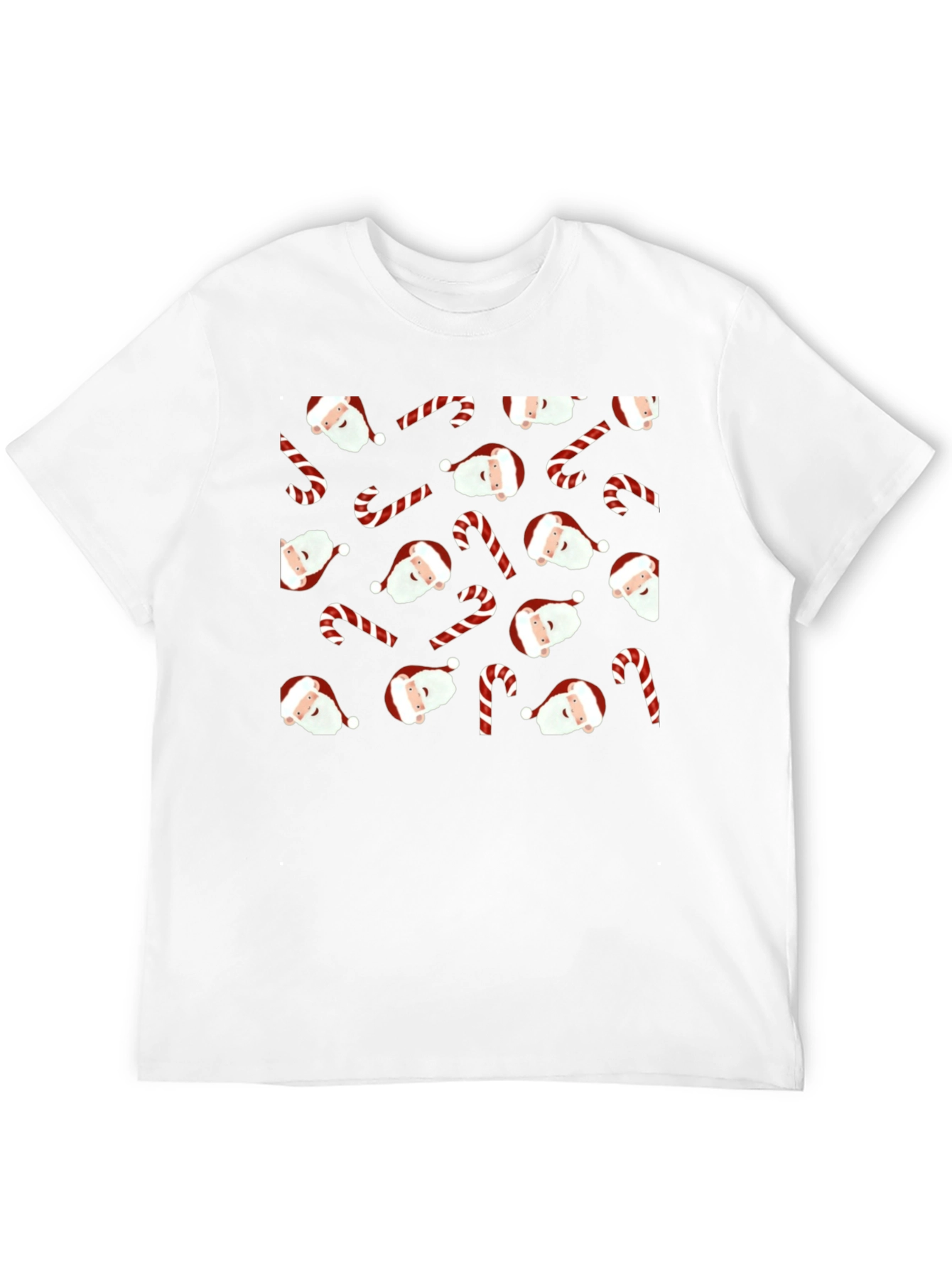 Festive Santa & Candy Cane Patterned Black T-Shirt