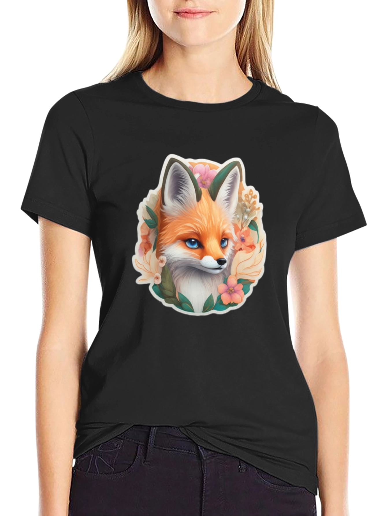 Fox Floral Graphic Tee - Stylish Animal Design