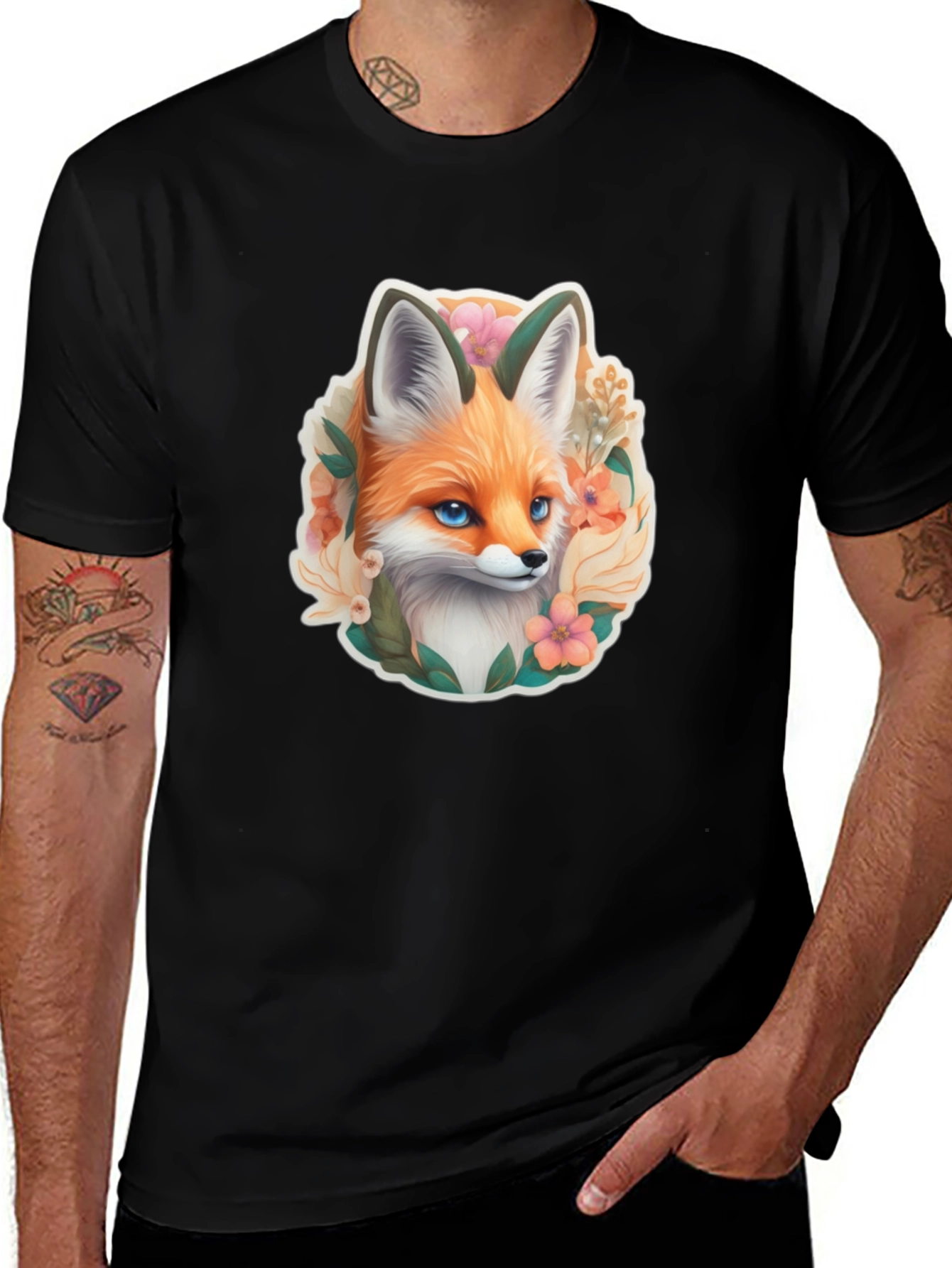 Fox Floral Graphic Tee - Stylish Animal Design