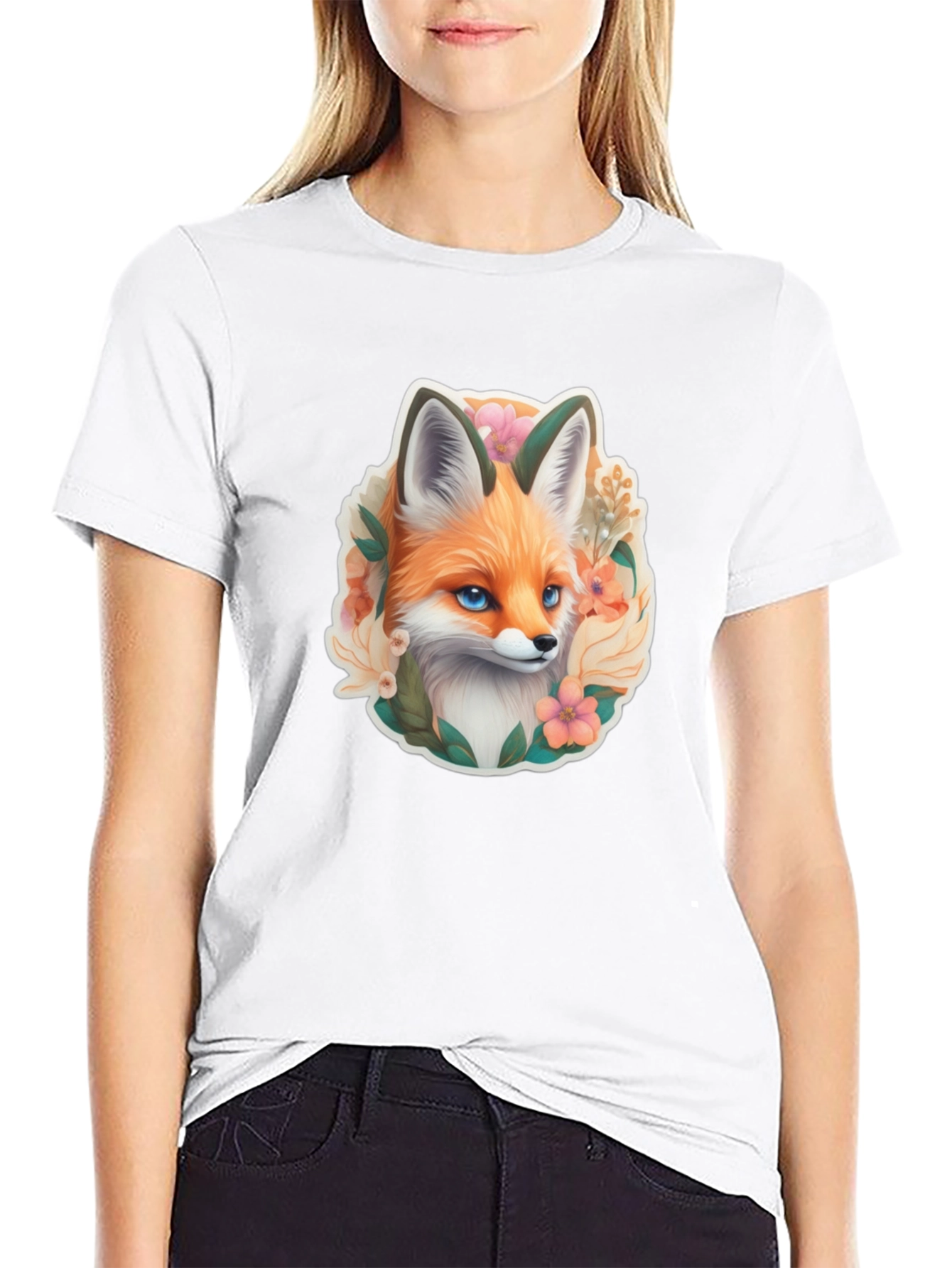 Fox Floral Graphic Tee - Stylish Animal Design