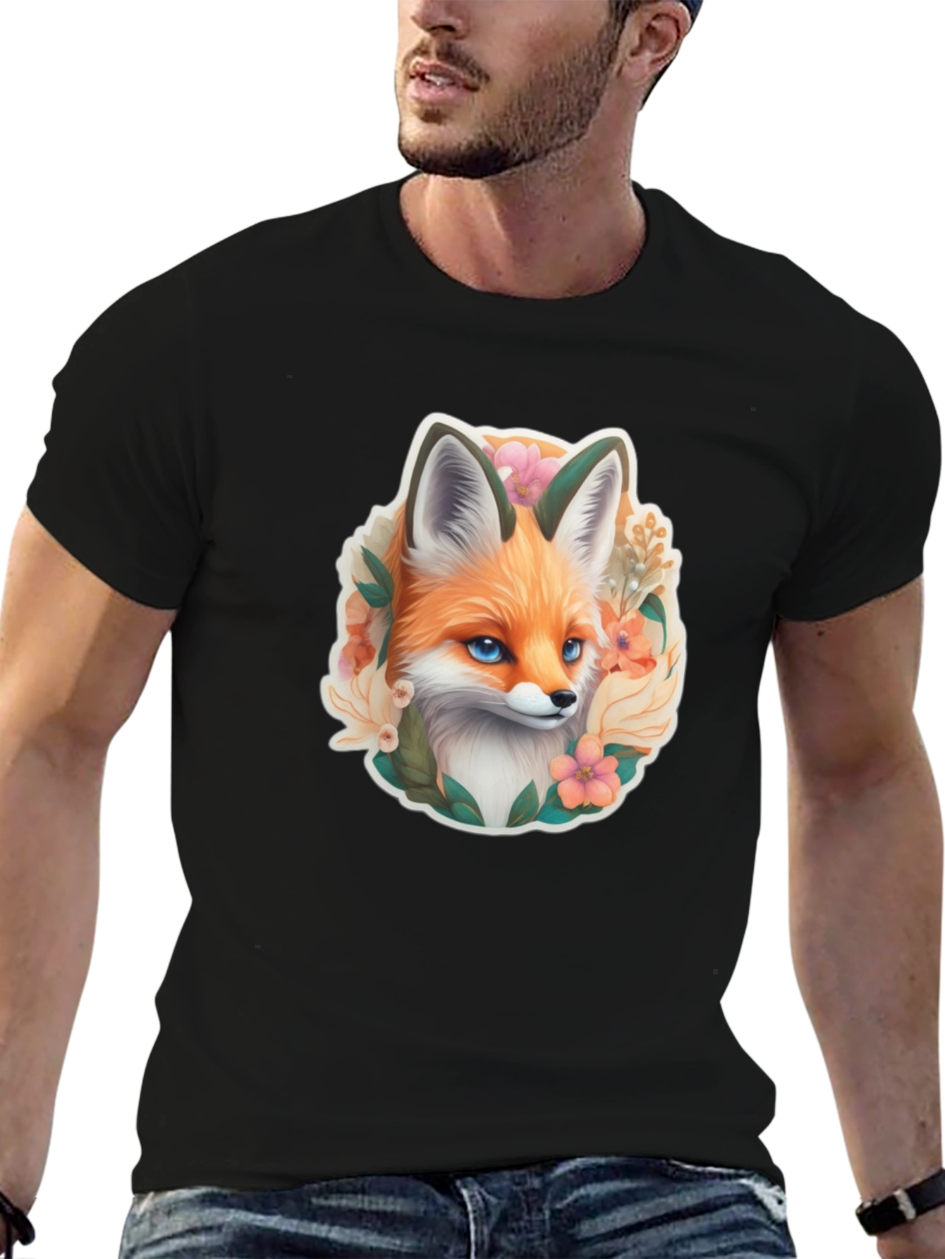 Fox Floral Graphic Tee - Stylish Animal Design