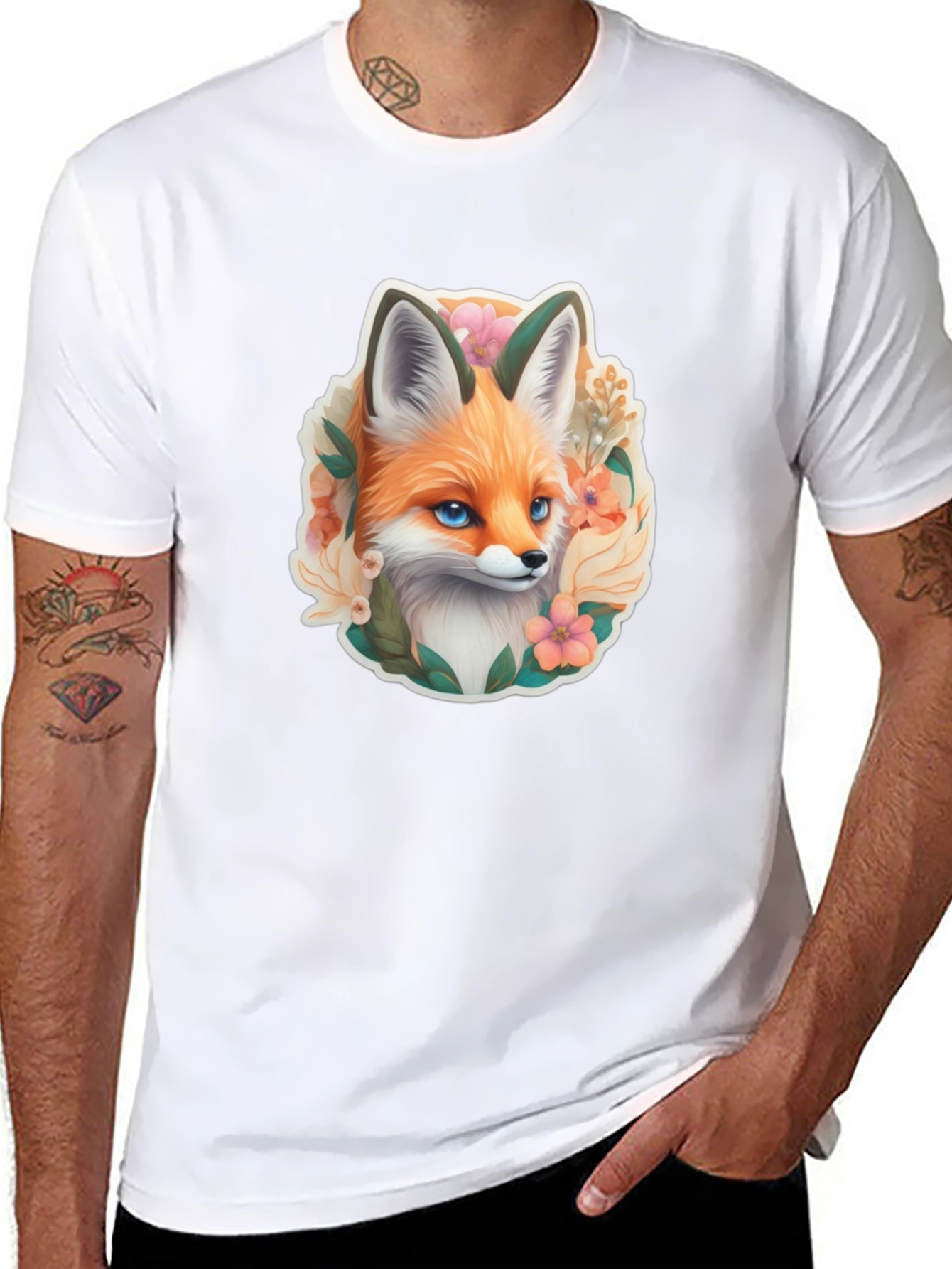 Fox Floral Graphic Tee - Stylish Animal Design