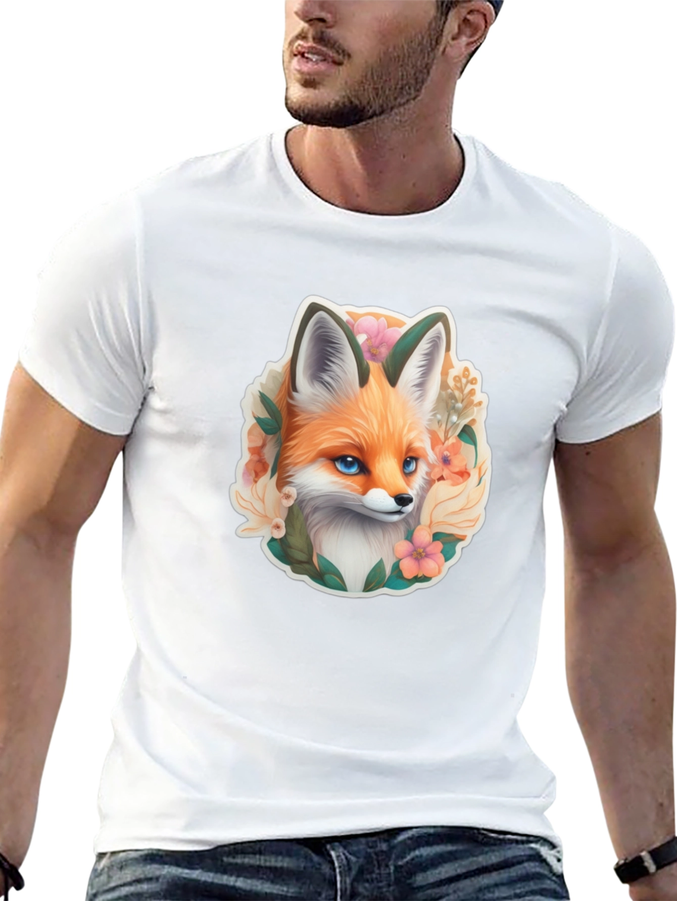 Fox Floral Graphic Tee - Stylish Animal Design