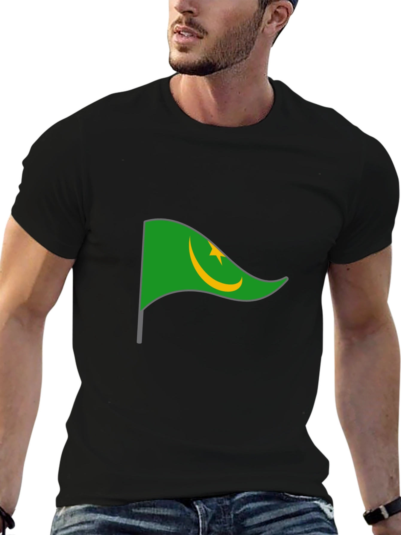 Mauritania Flag Graphic Tee - Black Cotton T-Shirt