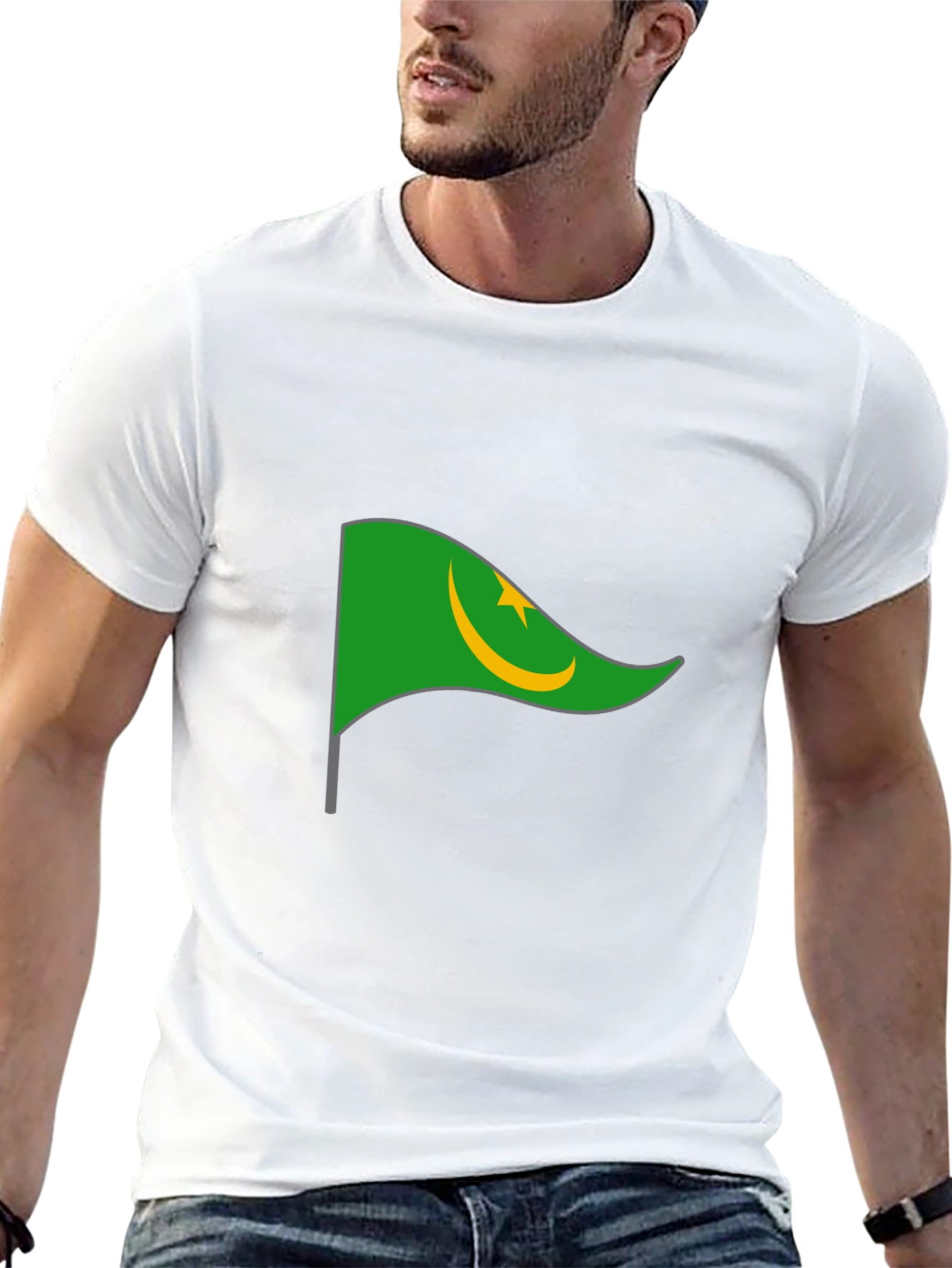 Mauritania Flag Graphic Tee - Black Cotton T-Shirt