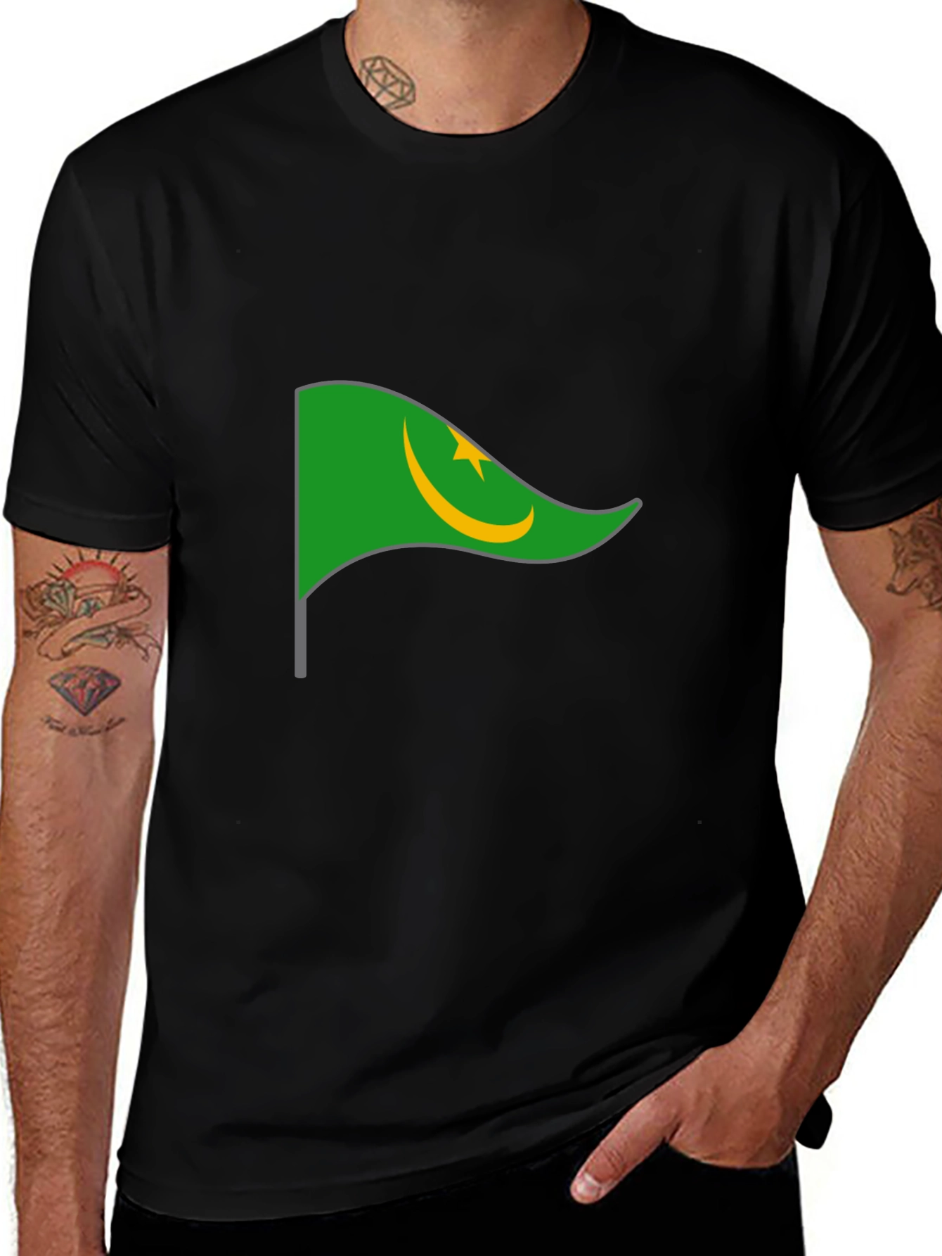 Mauritania Flag Graphic Tee - Black Cotton T-Shirt