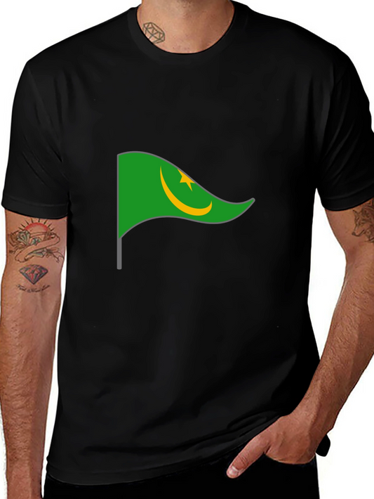 Mauritania Flag Graphic Tee - Black Cotton T-Shirt