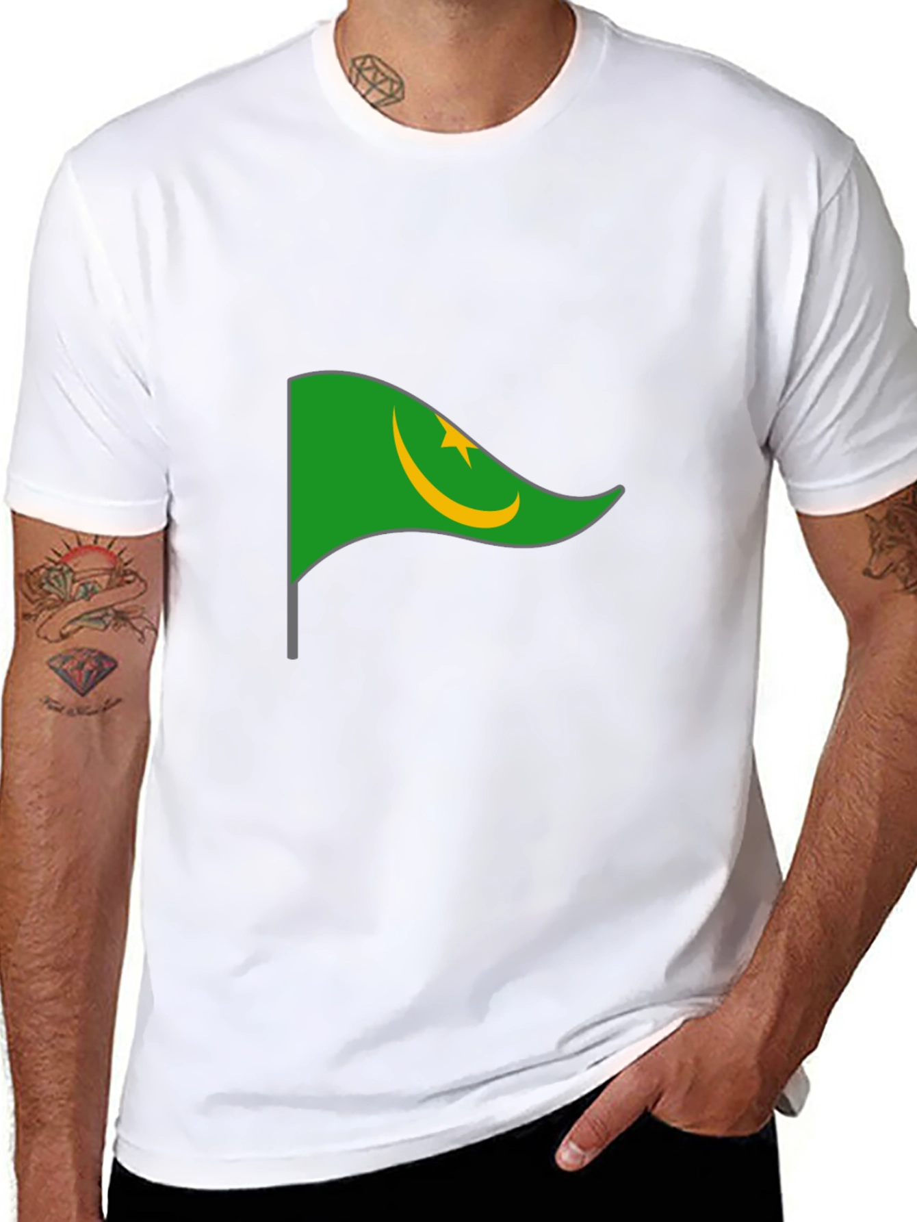 Mauritania Flag Graphic Tee - Black Cotton T-Shirt