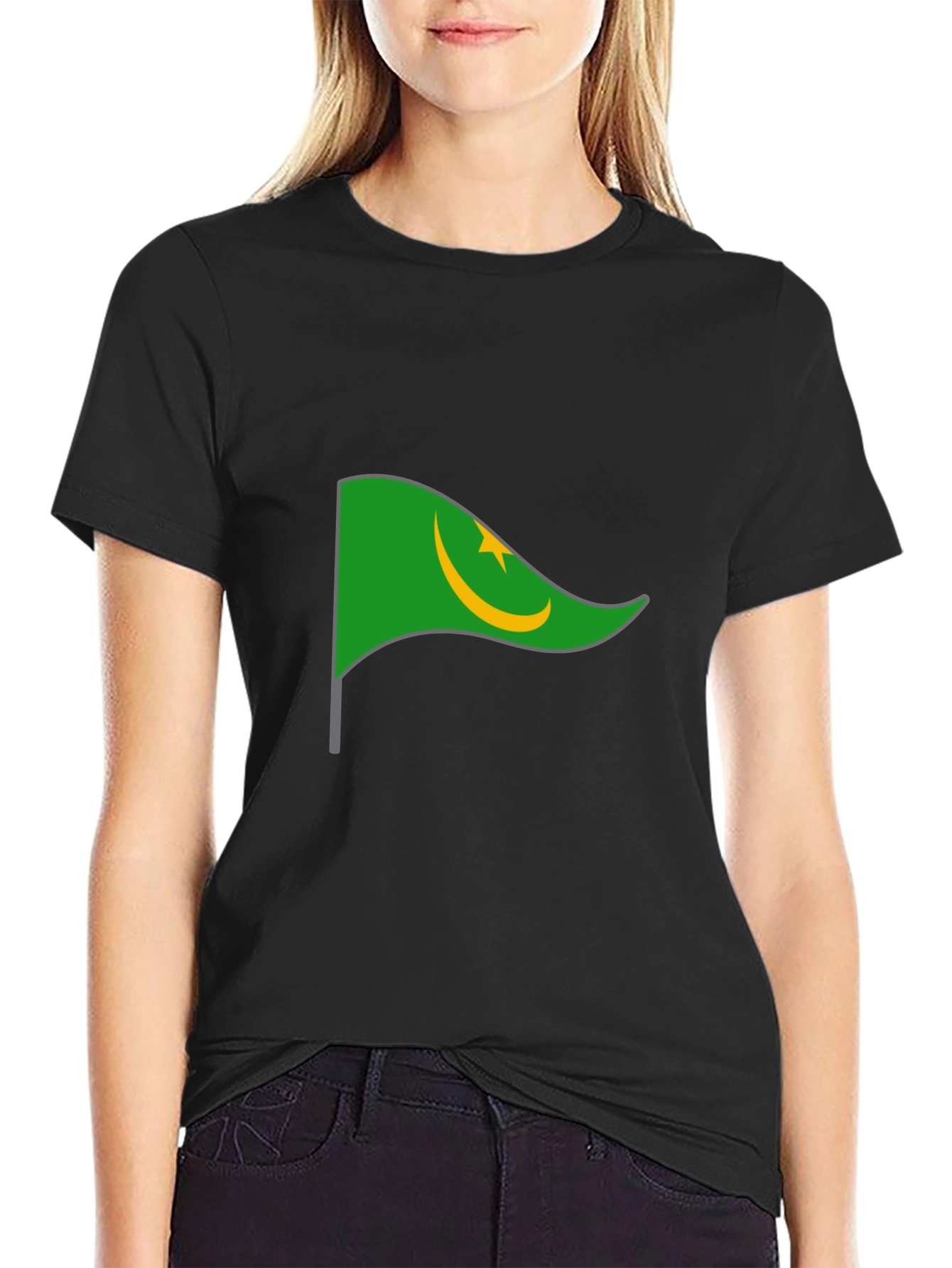Mauritania Flag Graphic Tee - Black Cotton T-Shirt