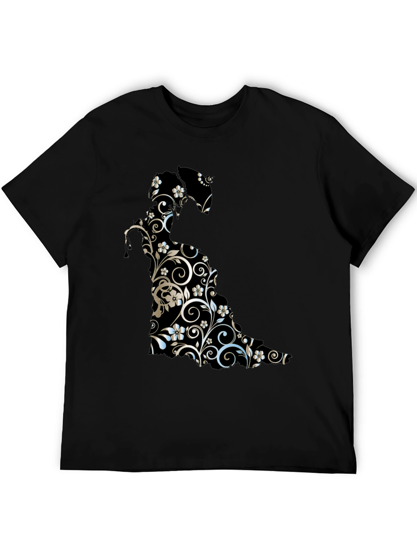 Floral Cat Graphic Tee - Stylish Black T-Shirt