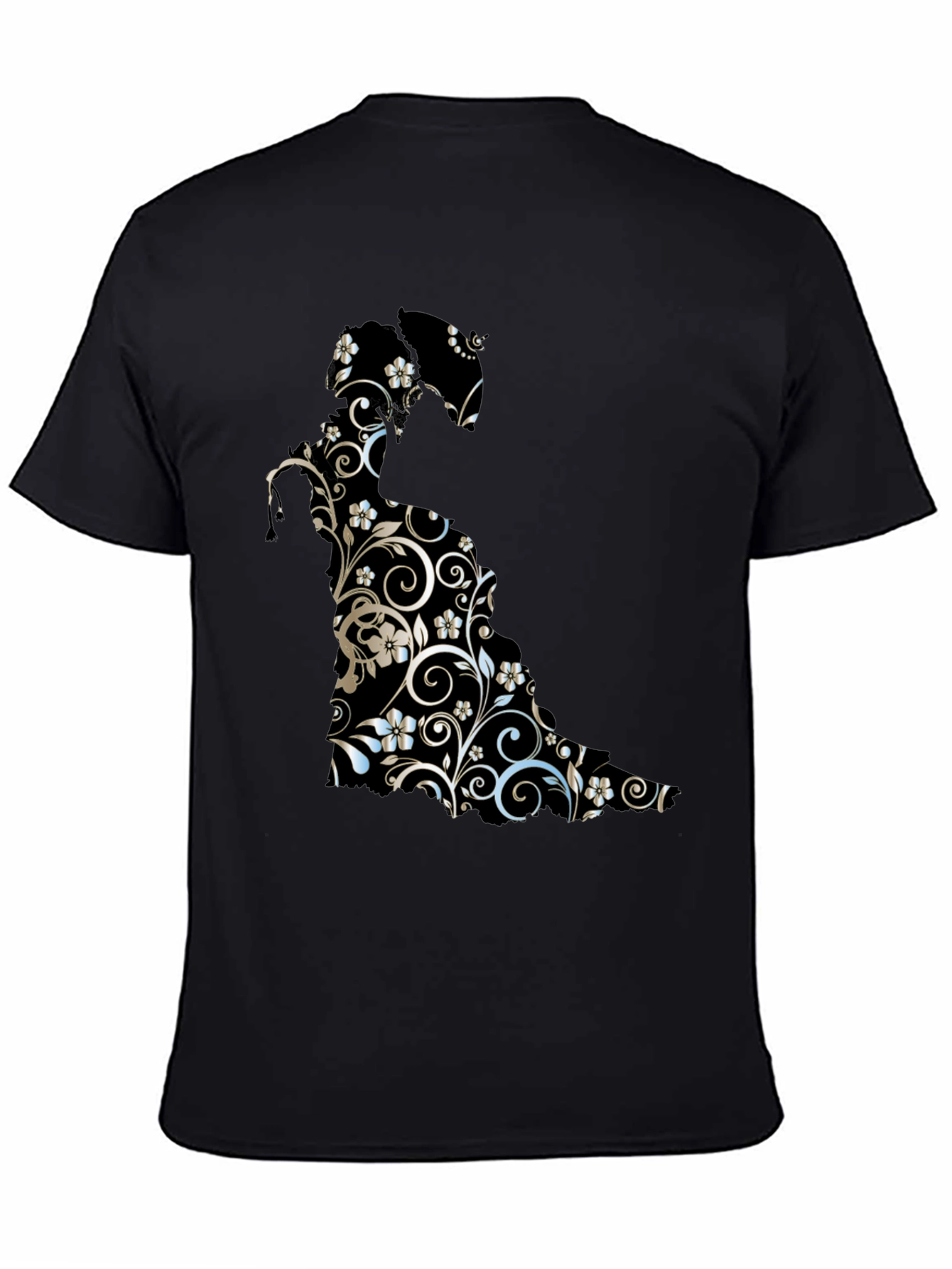Floral Cat Graphic Tee - Stylish Black T-Shirt