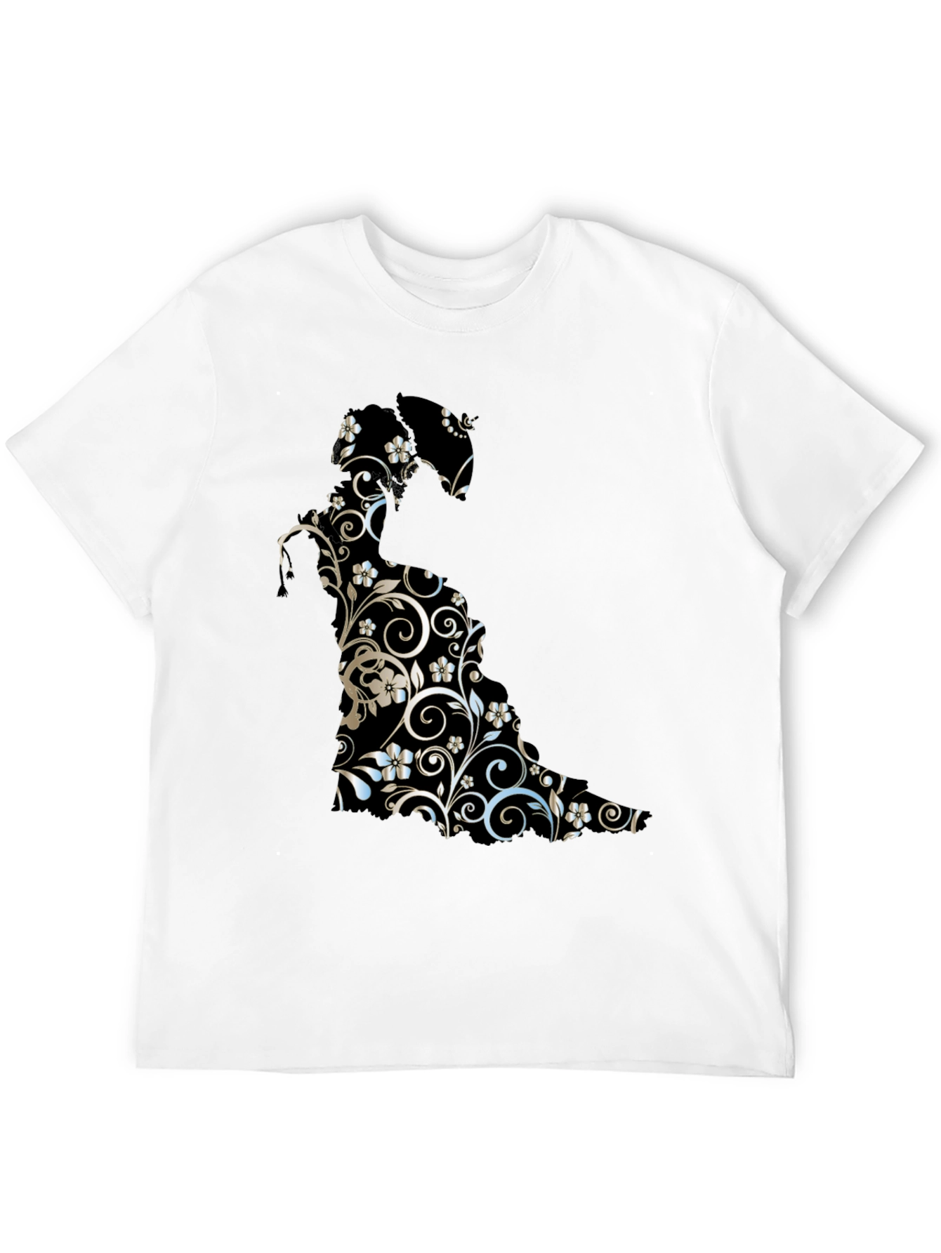 Floral Cat Graphic Tee - Stylish Black T-Shirt