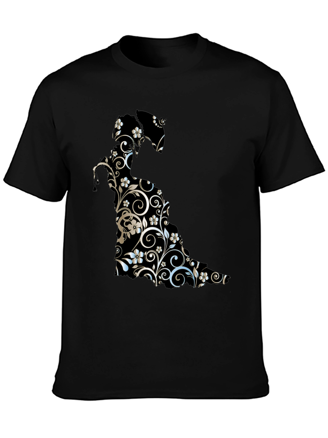 Floral Cat Graphic Tee - Stylish Black T-Shirt