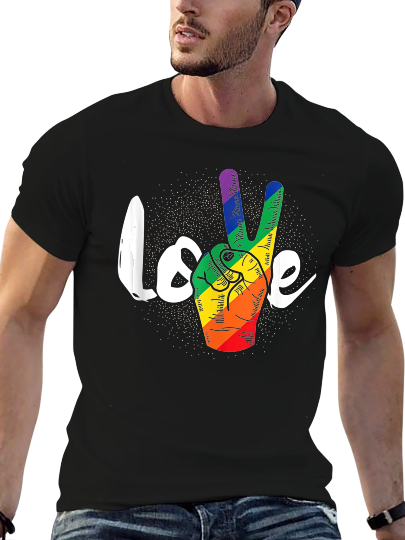 LGBT Peace Love T-Shirt - Pride Rainbow Hand Sign