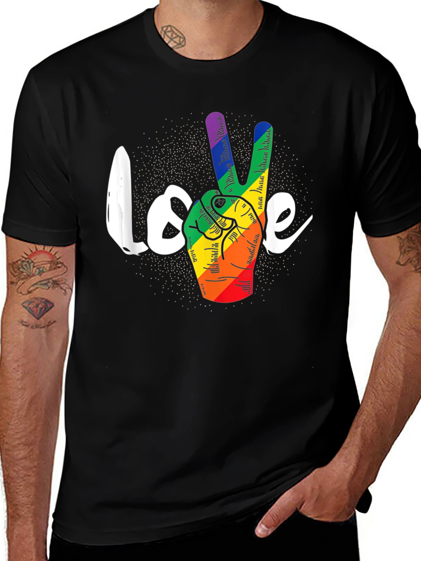 LGBT Peace Love T-Shirt - Pride Rainbow Hand Sign