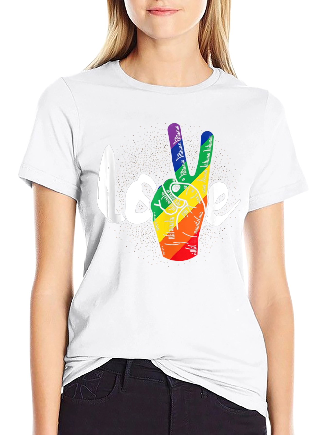 LGBT Peace Love T-Shirt - Pride Rainbow Hand Sign