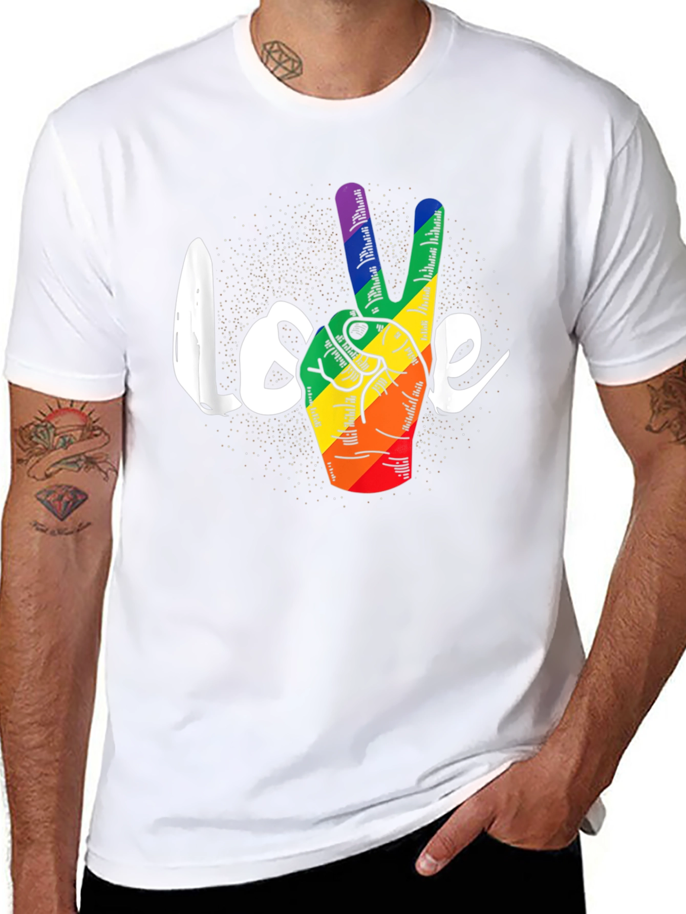 LGBT Peace Love T-Shirt - Pride Rainbow Hand Sign
