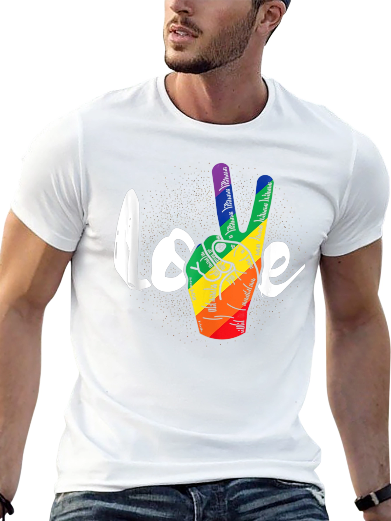 LGBT Peace Love T-Shirt - Pride Rainbow Hand Sign