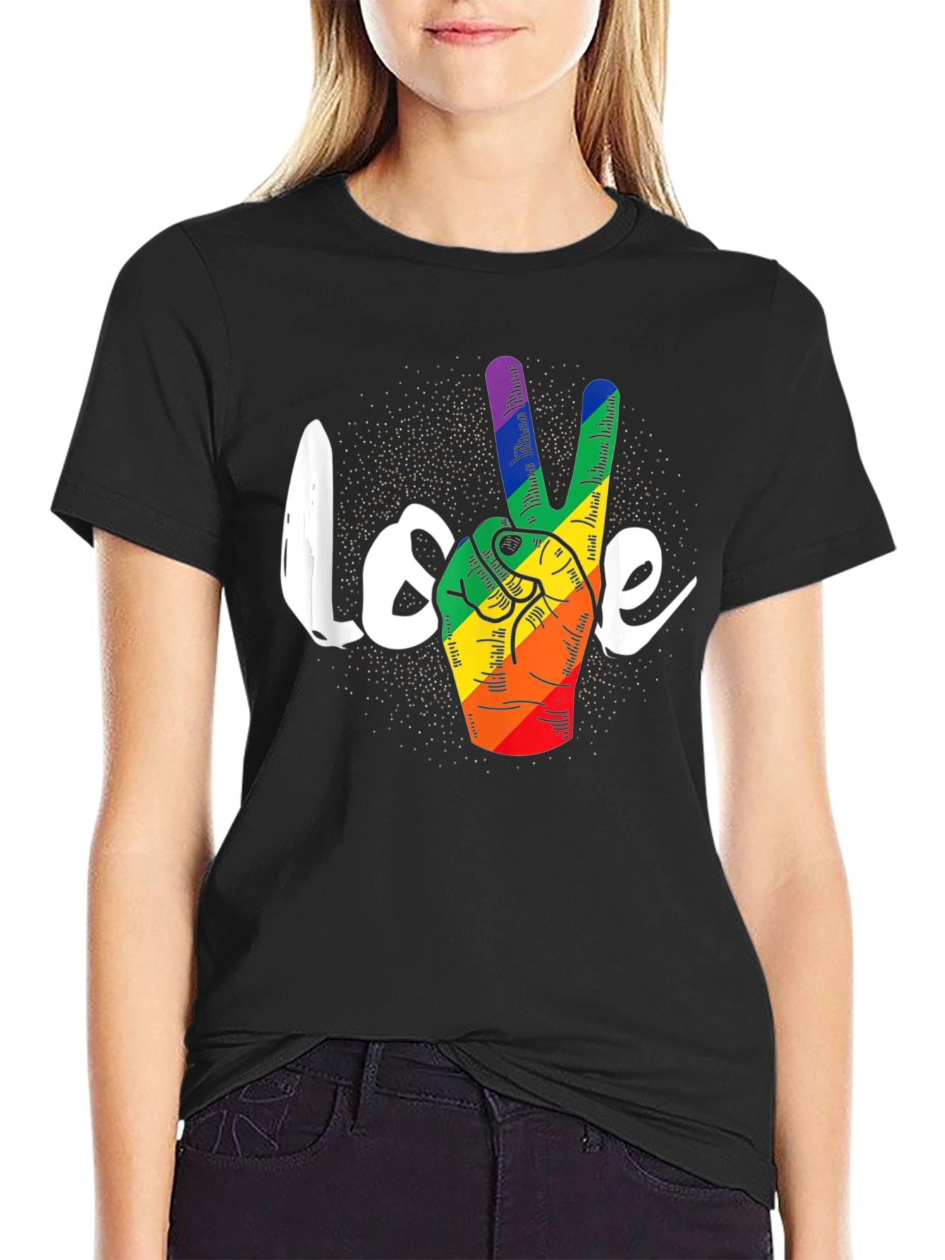 LGBT Peace Love T-Shirt - Pride Rainbow Hand Sign