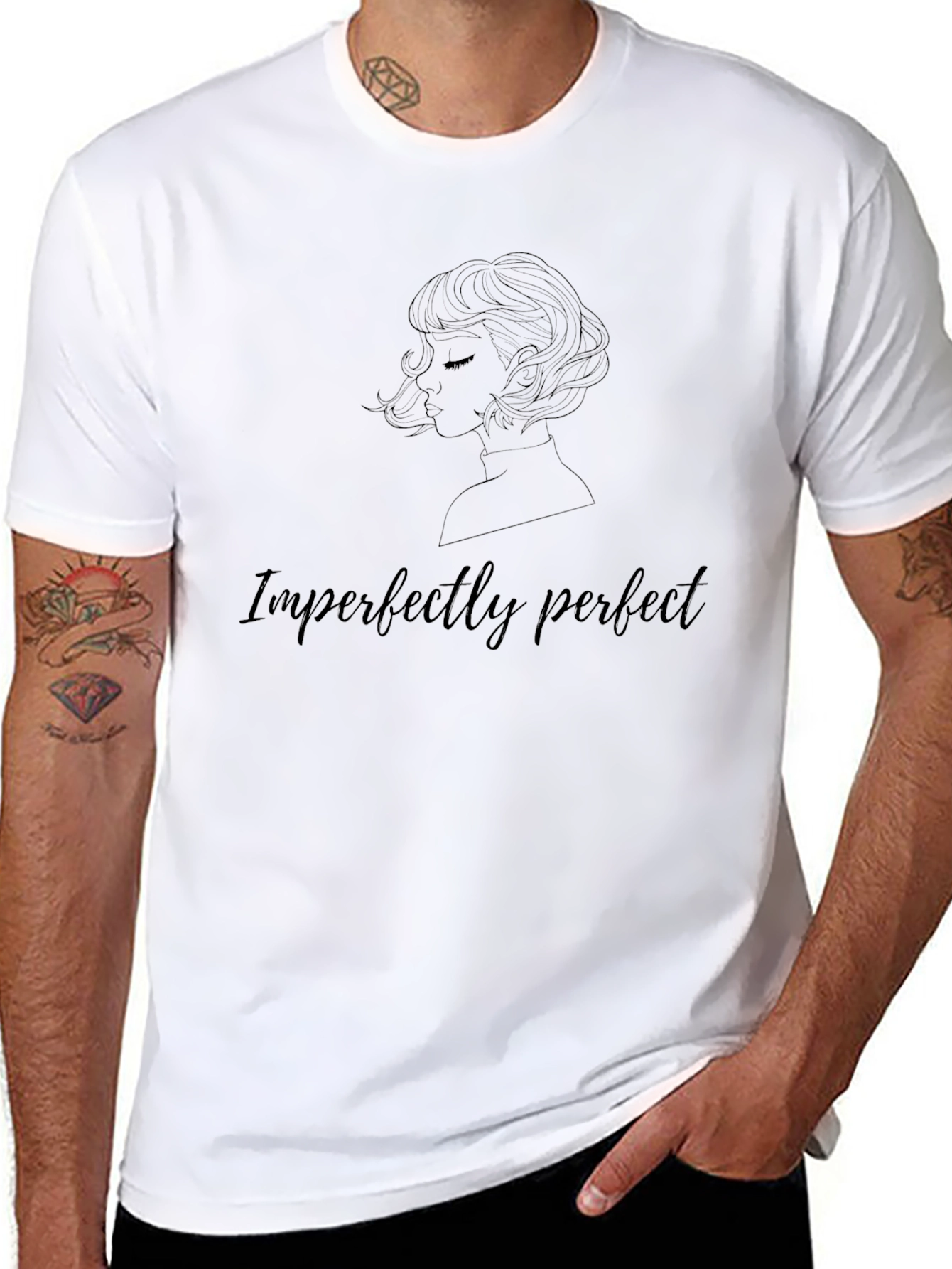 Imperfectly Perfect Black T-Shirt with Woman Outline
