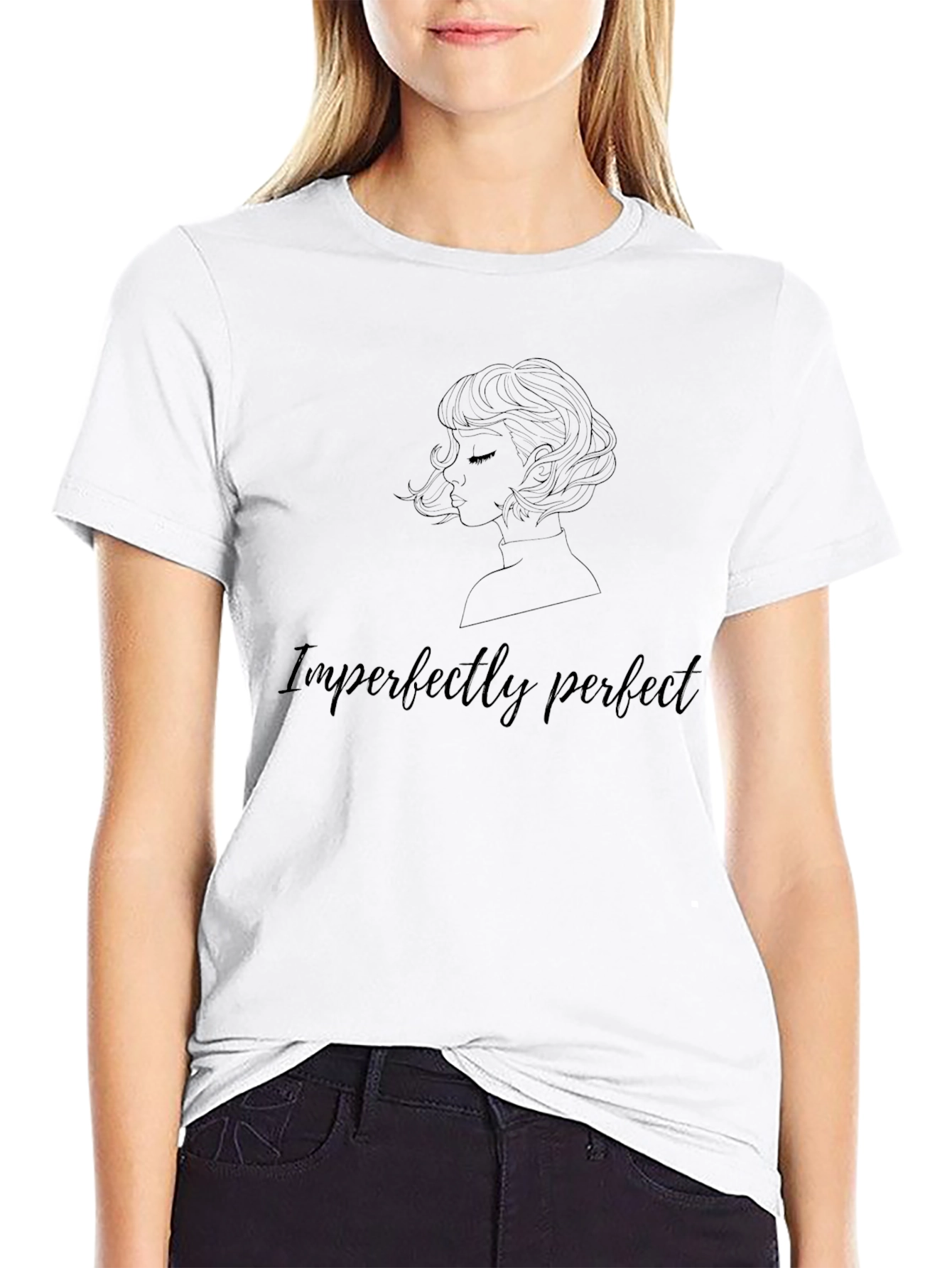Imperfectly Perfect Black T-Shirt with Woman Outline