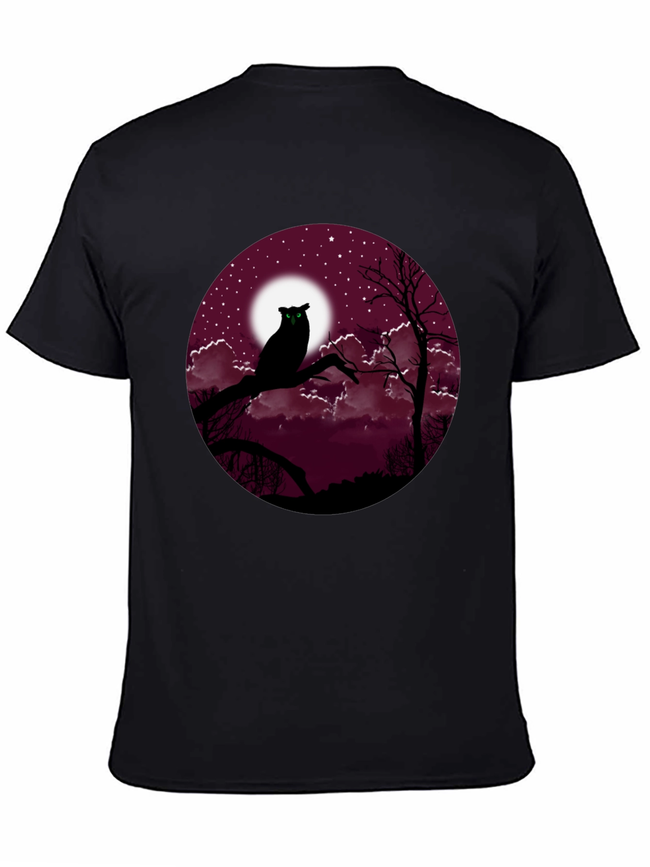 Owl Moon Mens Black T-Shirt