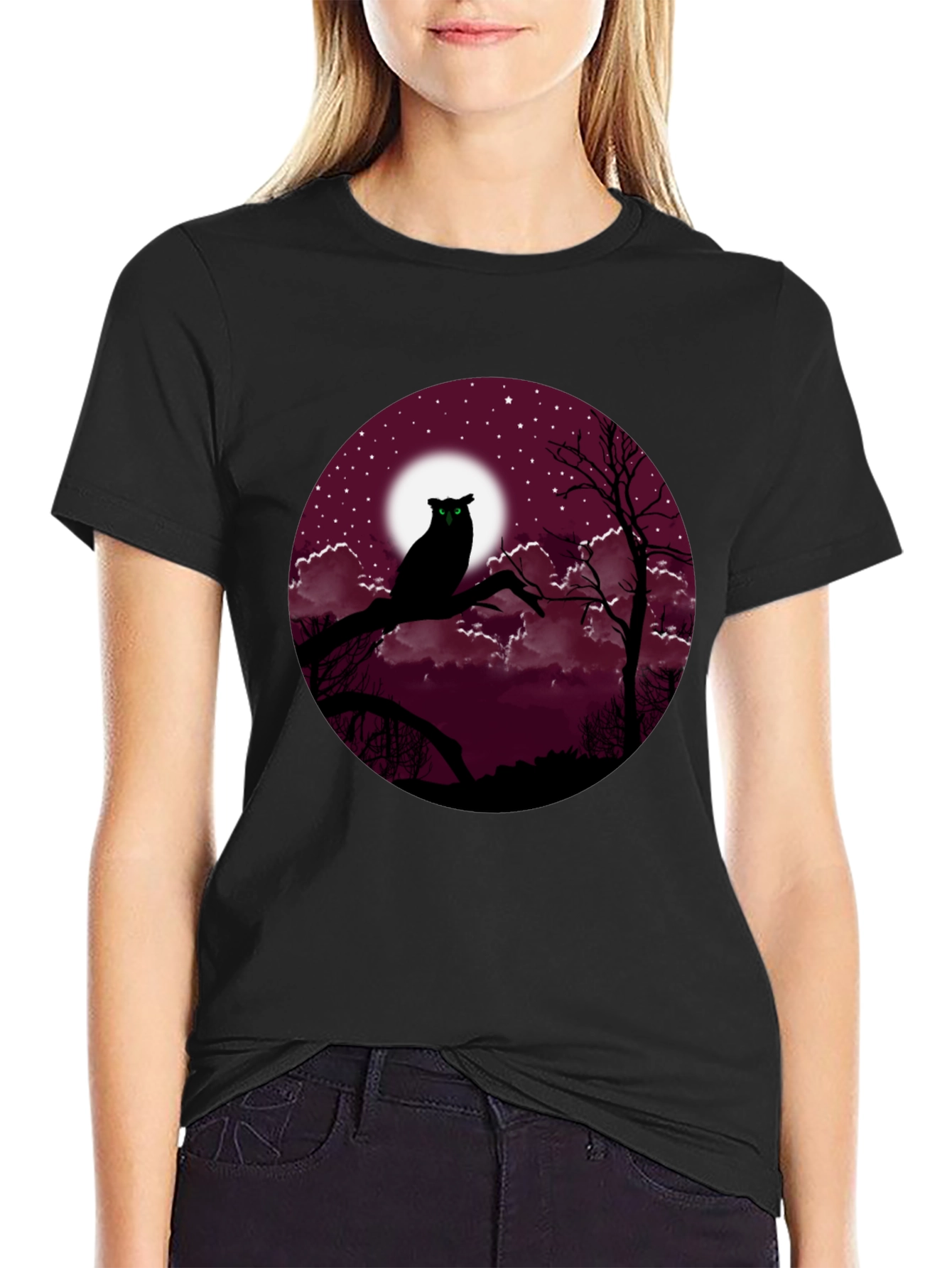 Owl Moon Mens Black T-Shirt