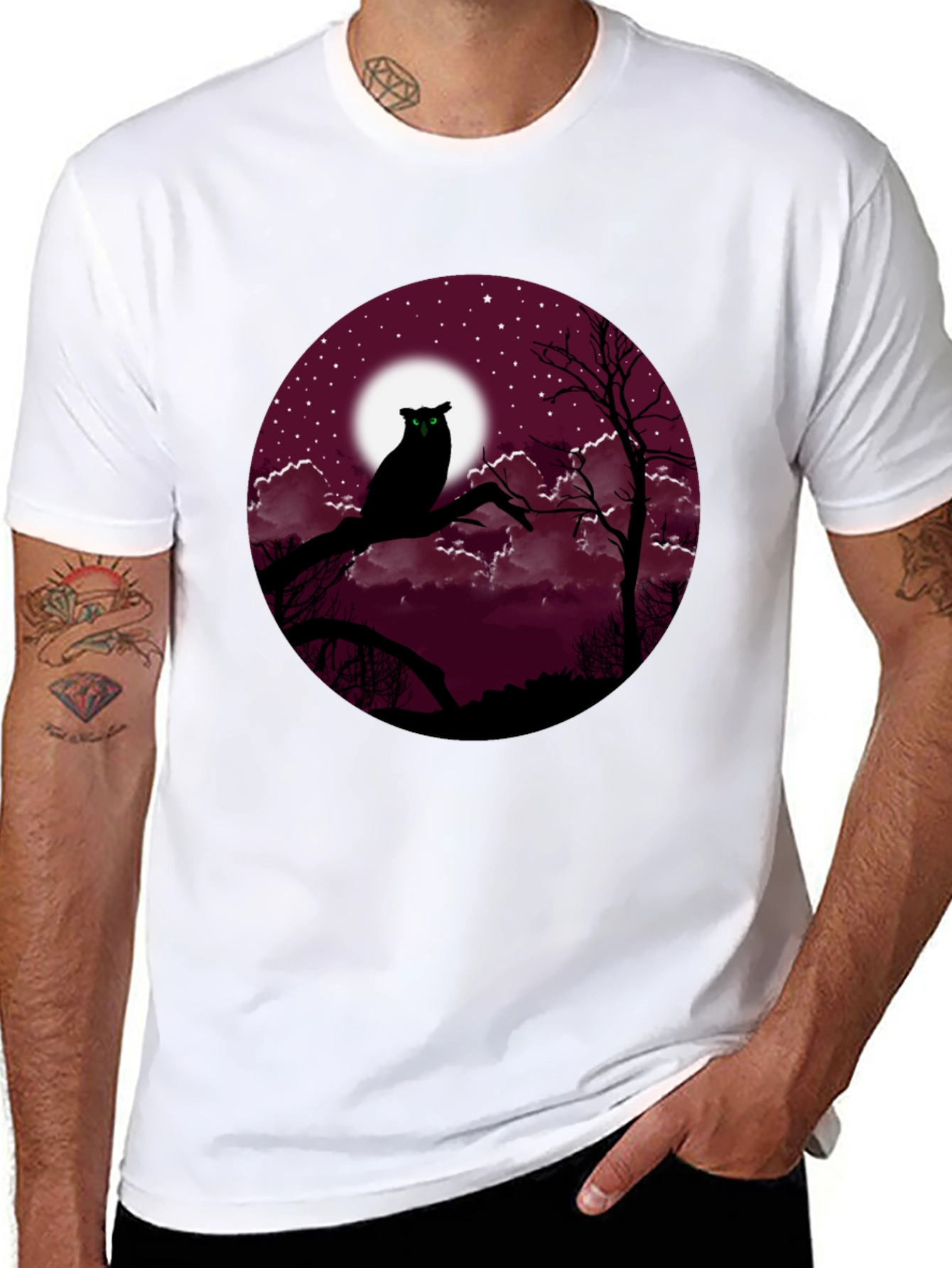 Owl Moon Mens Black T-Shirt