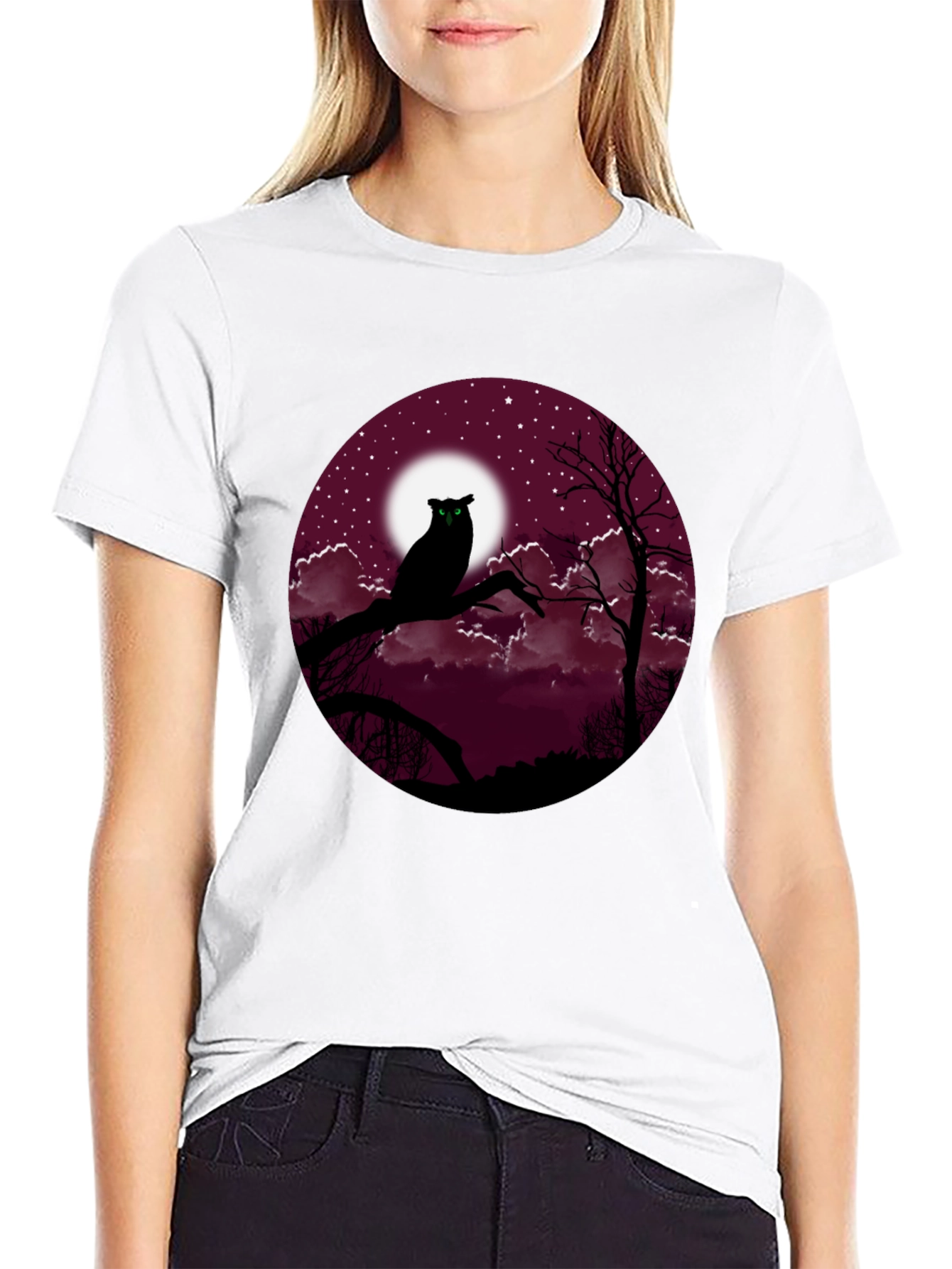 Owl Moon Mens Black T-Shirt