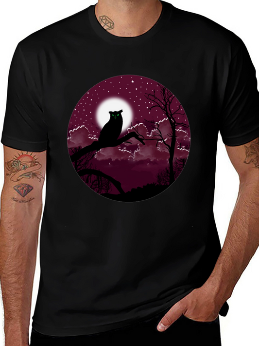 Owl Moon Mens Black T-Shirt