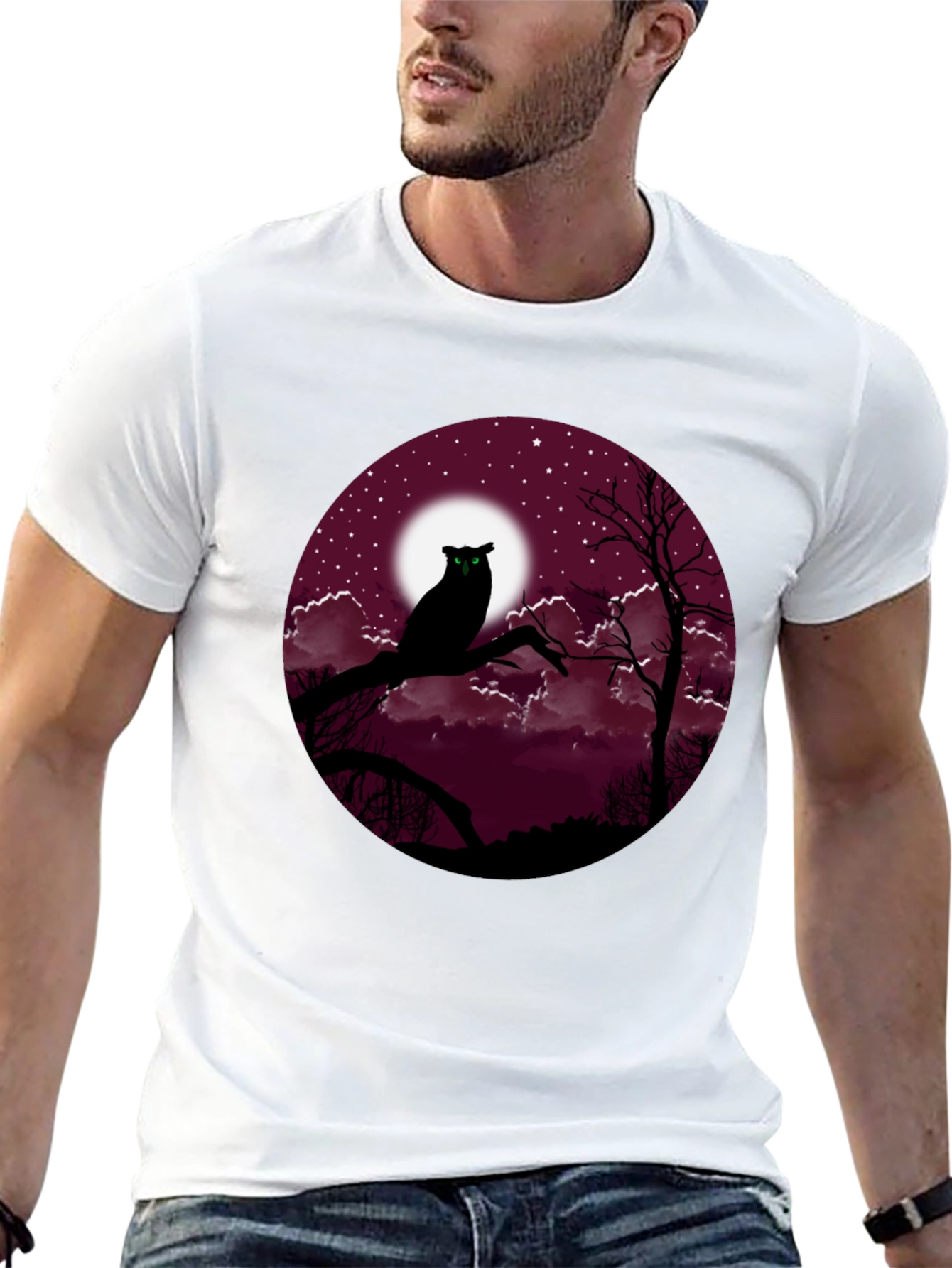 Owl Moon Mens Black T-Shirt