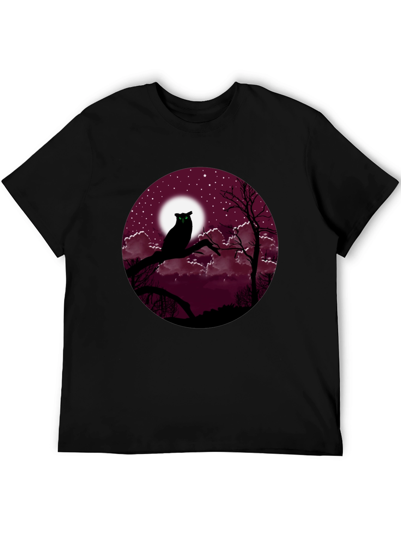 Owl Moon Mens Black T-Shirt