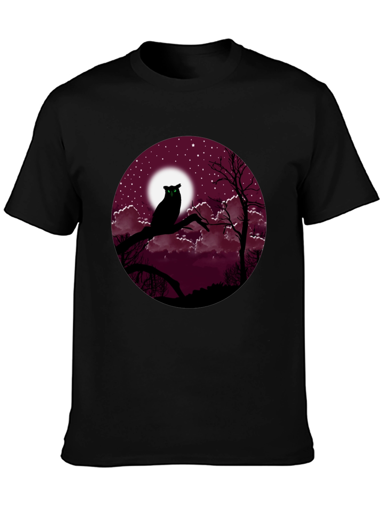 Owl Moon Mens Black T-Shirt