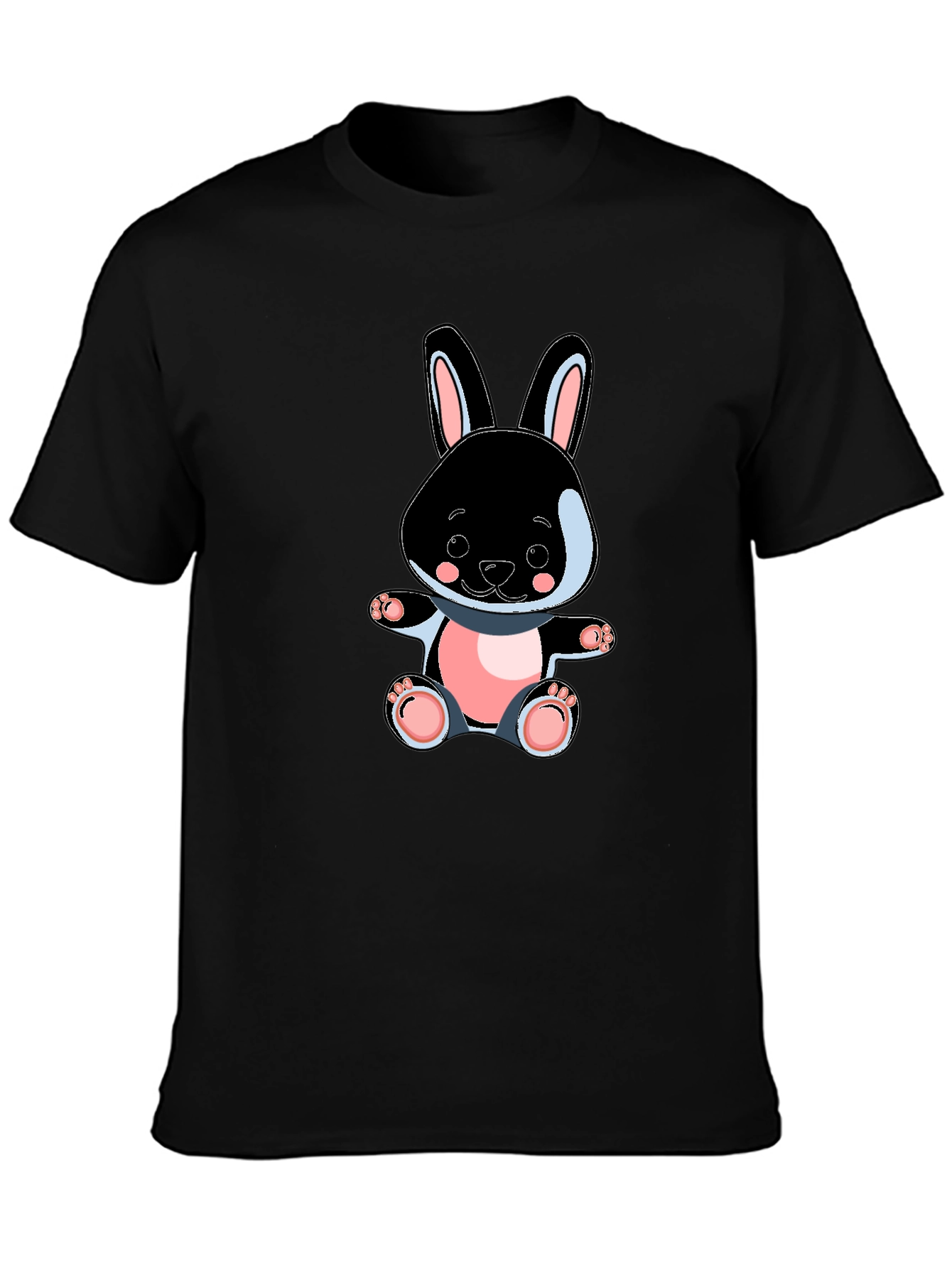 Cute Bunny Graphic Tee - Black Cotton Blend