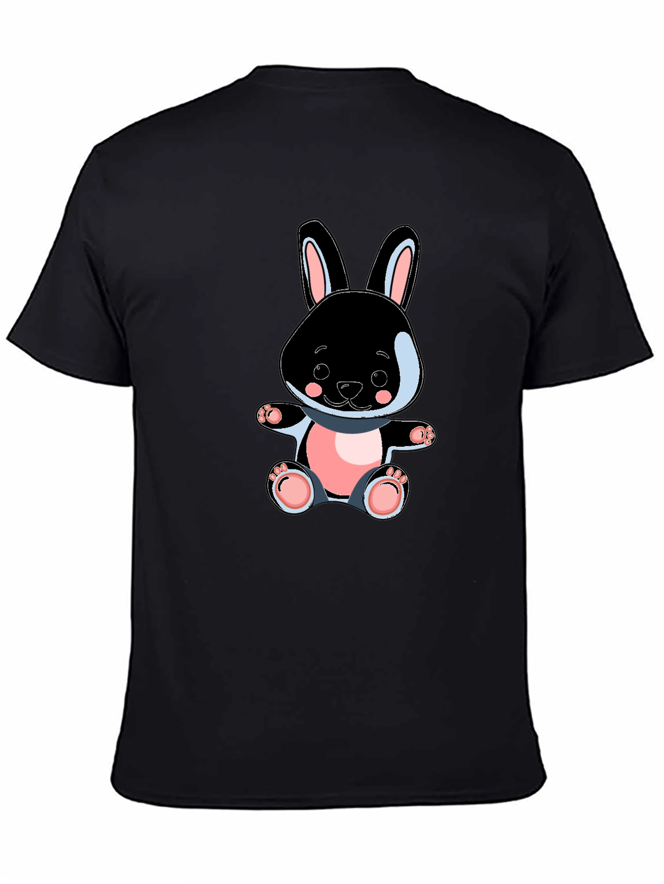 Cute Bunny Graphic Tee - Black Cotton Blend