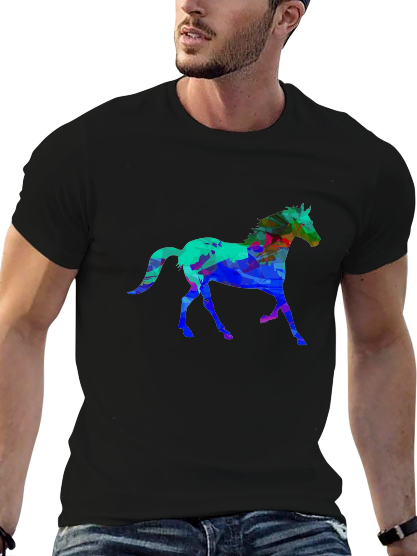 Abstract Horse Graphic Black T-Shirt