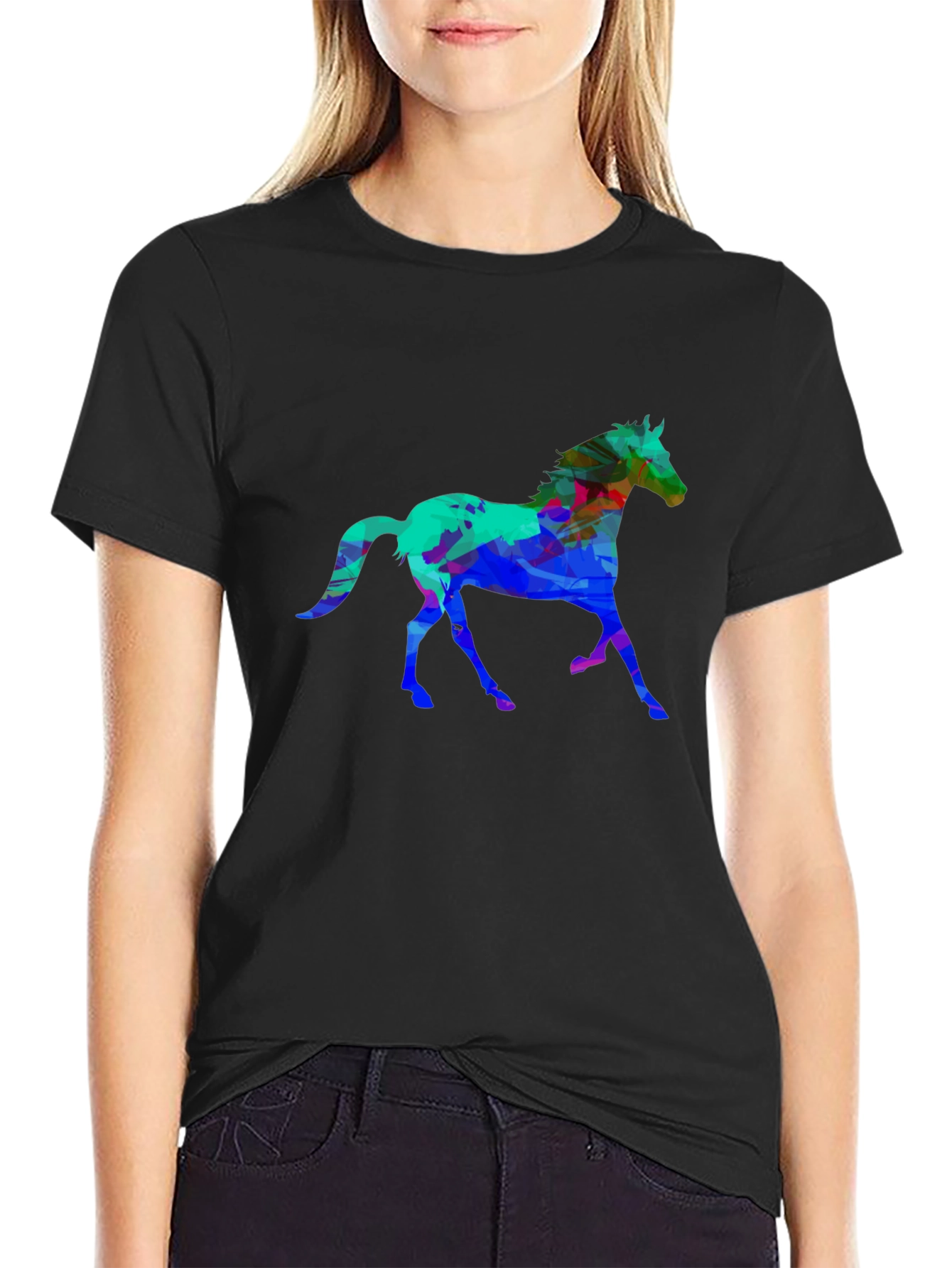 Abstract Horse Graphic Black T-Shirt