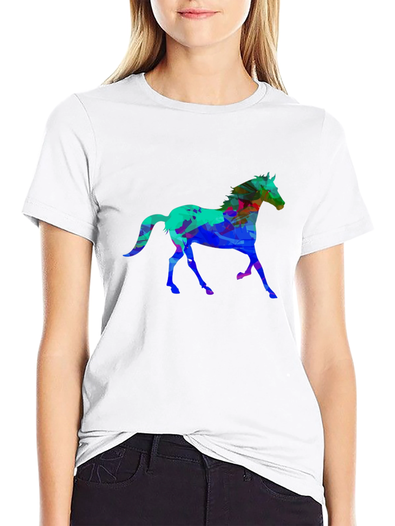 Abstract Horse Graphic Black T-Shirt
