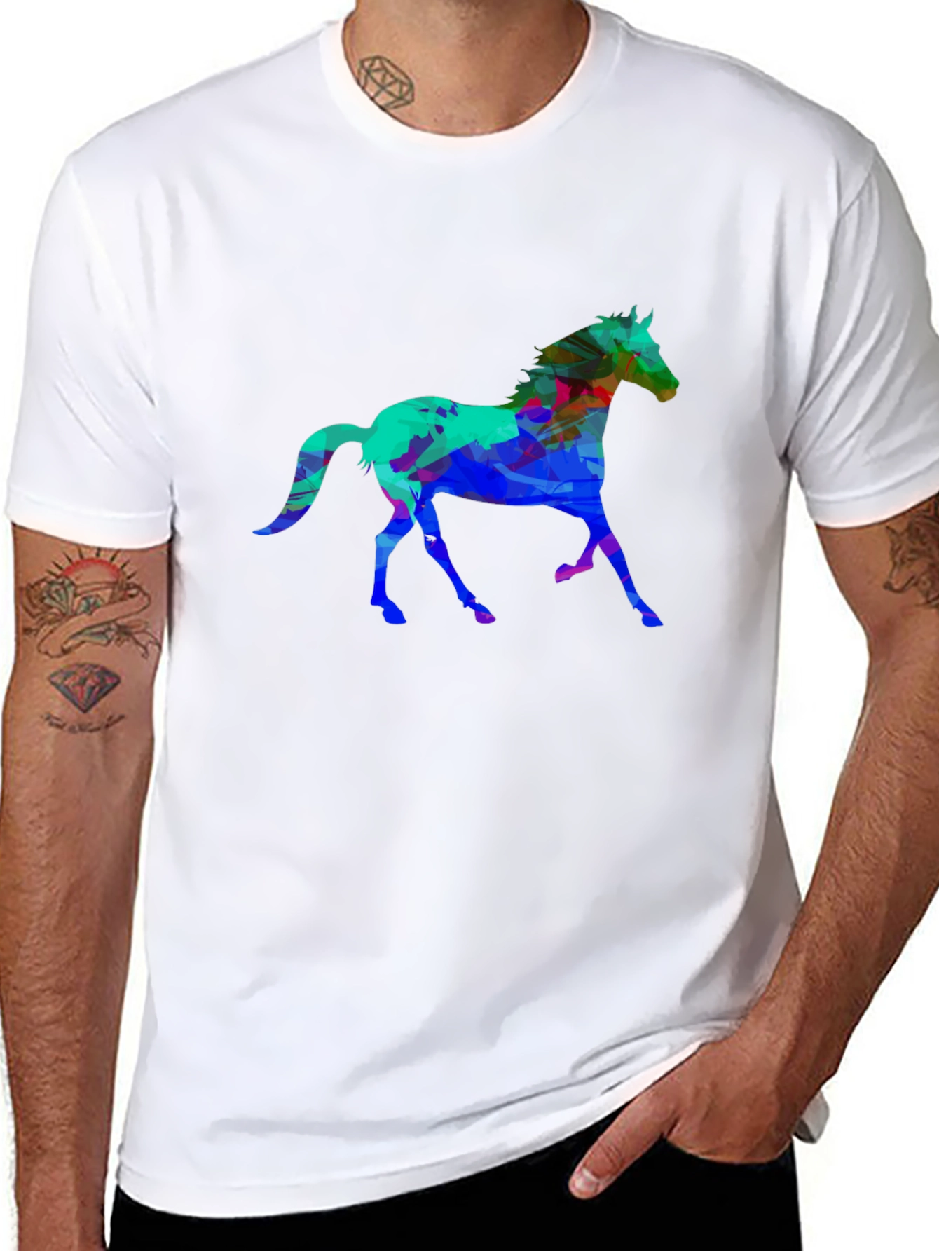 Abstract Horse Graphic Black T-Shirt