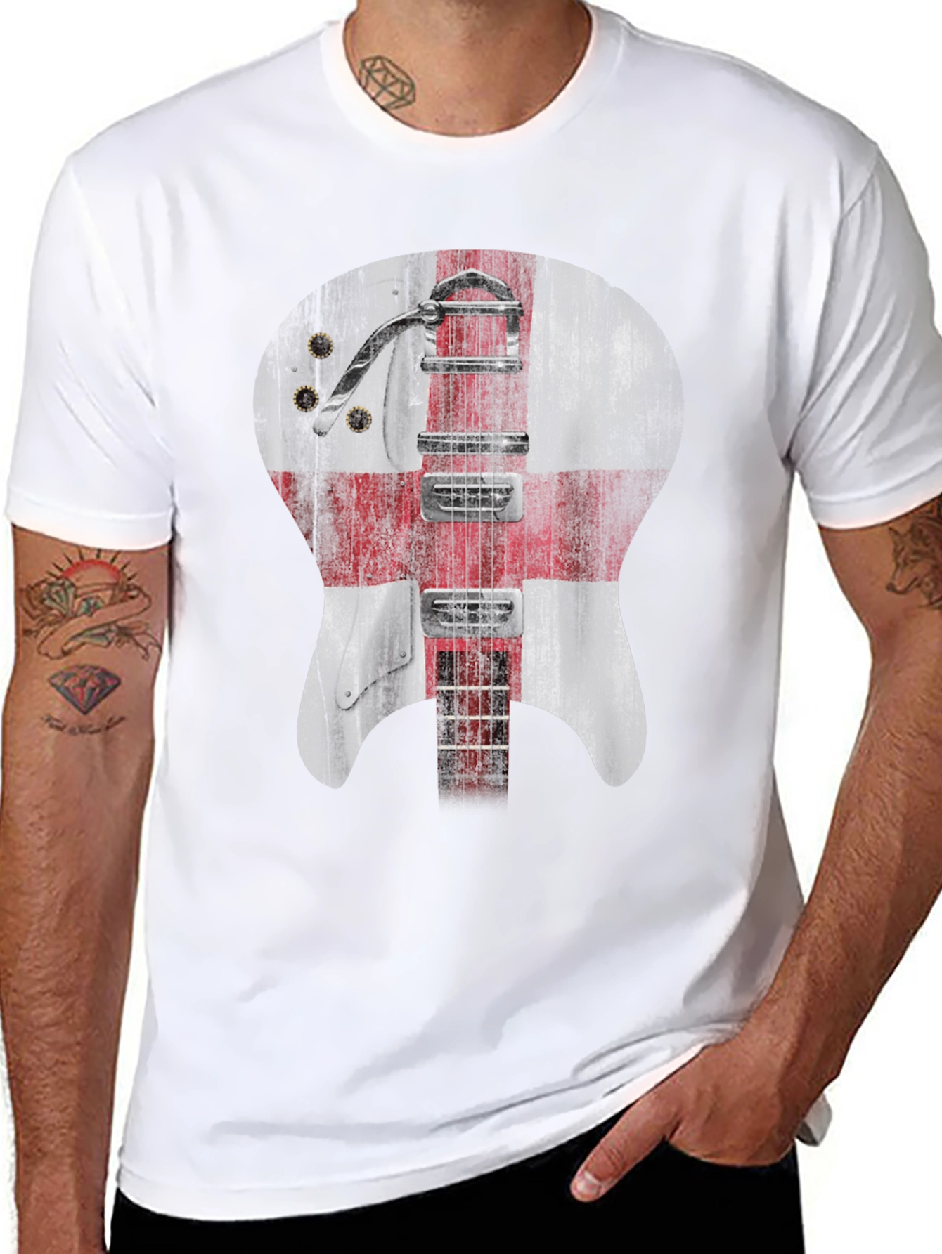 England Flag Guitar Graphic T-Shirt