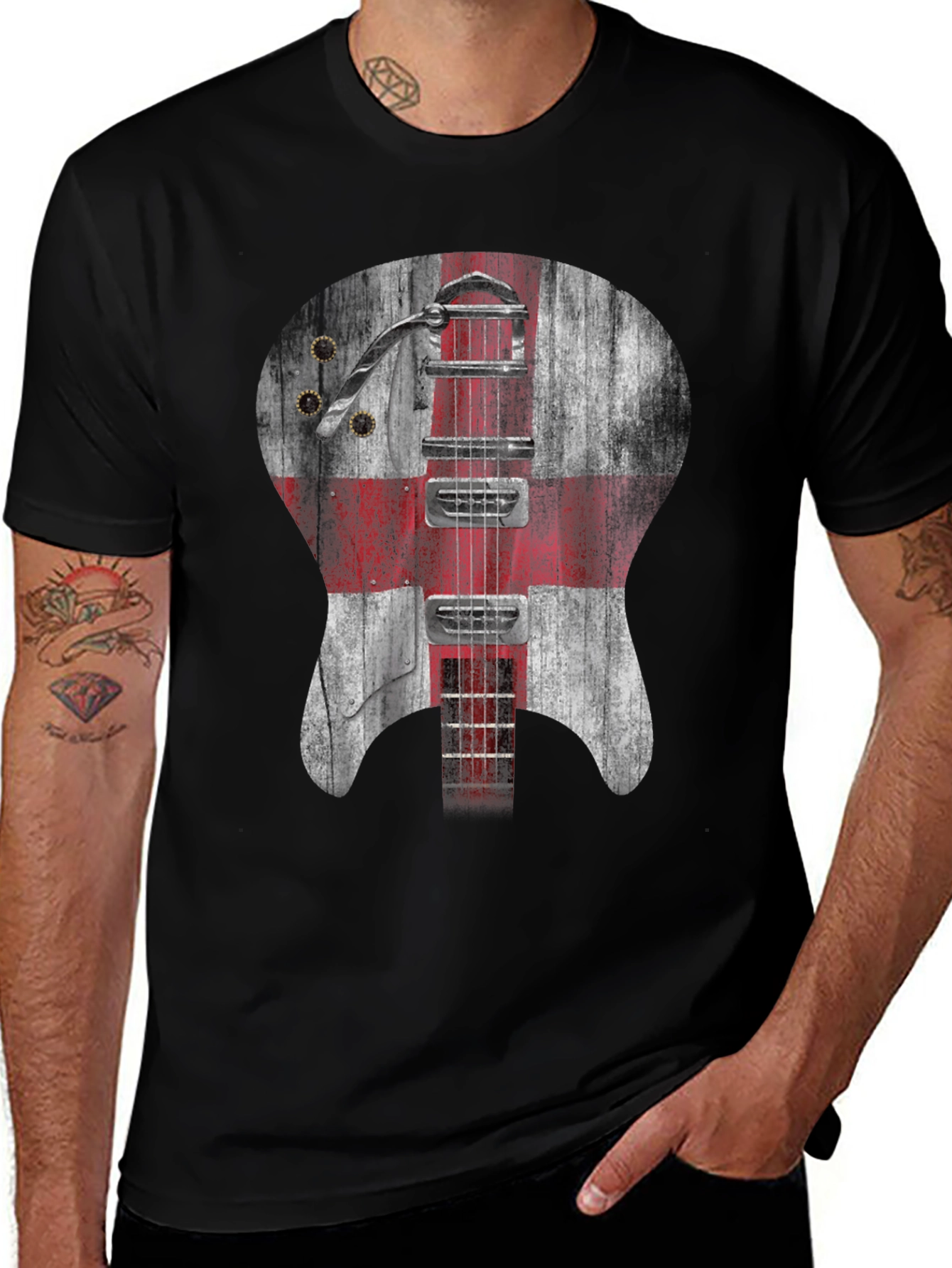 England Flag Guitar Graphic T-Shirt