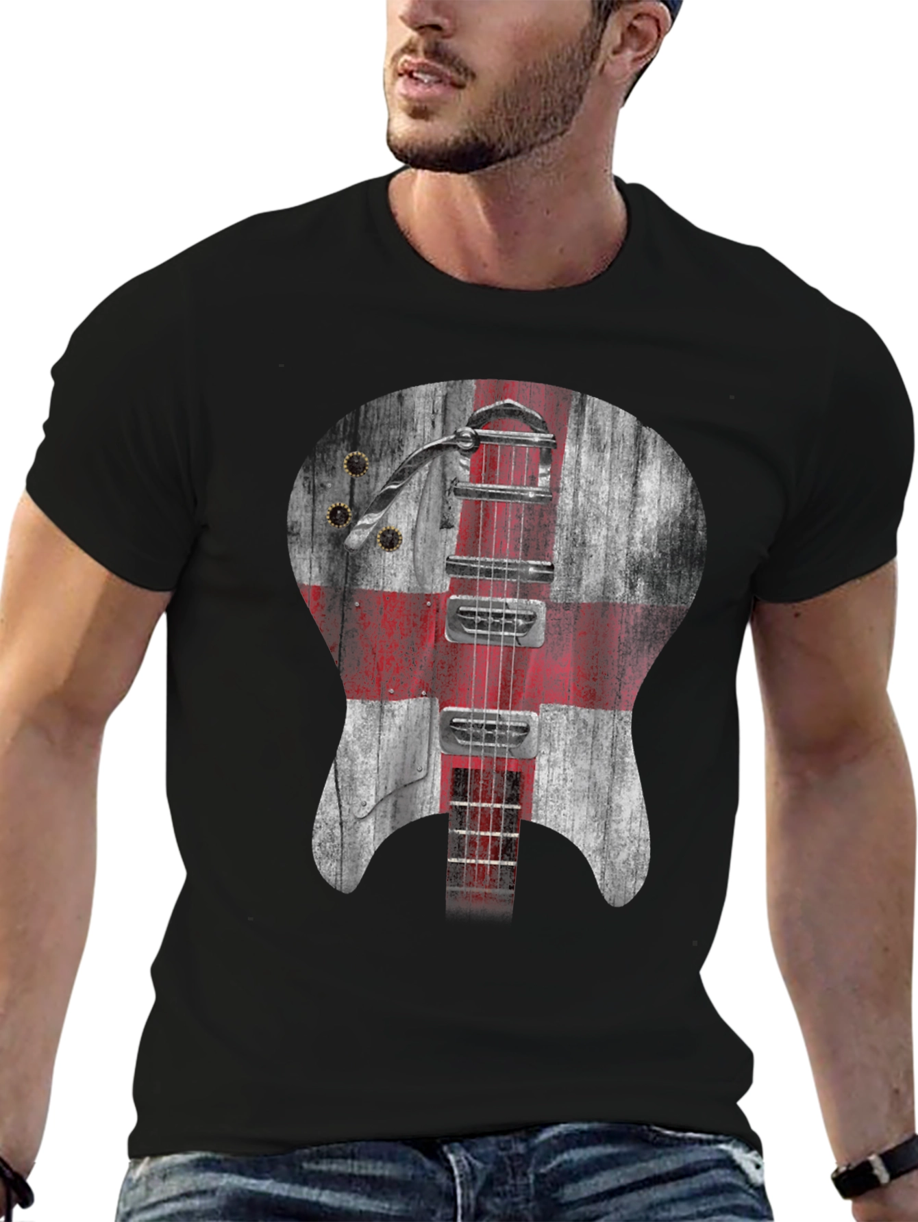 England Flag Guitar Graphic T-Shirt